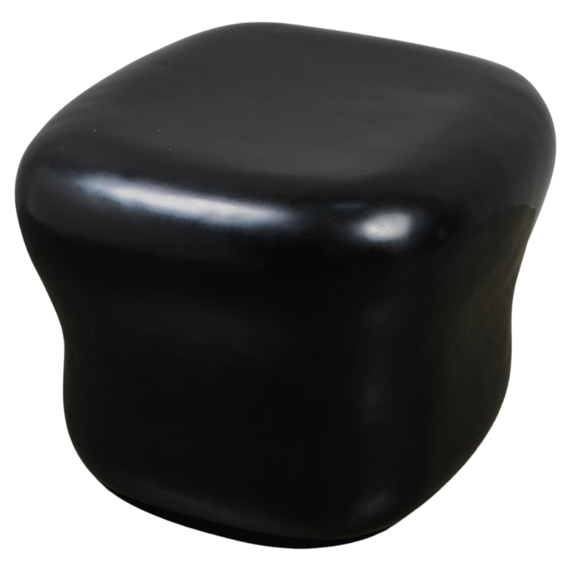 Contemporary Black Lacquer Cushion Drumstool by Robert Kuo, Limited Edition For Sale