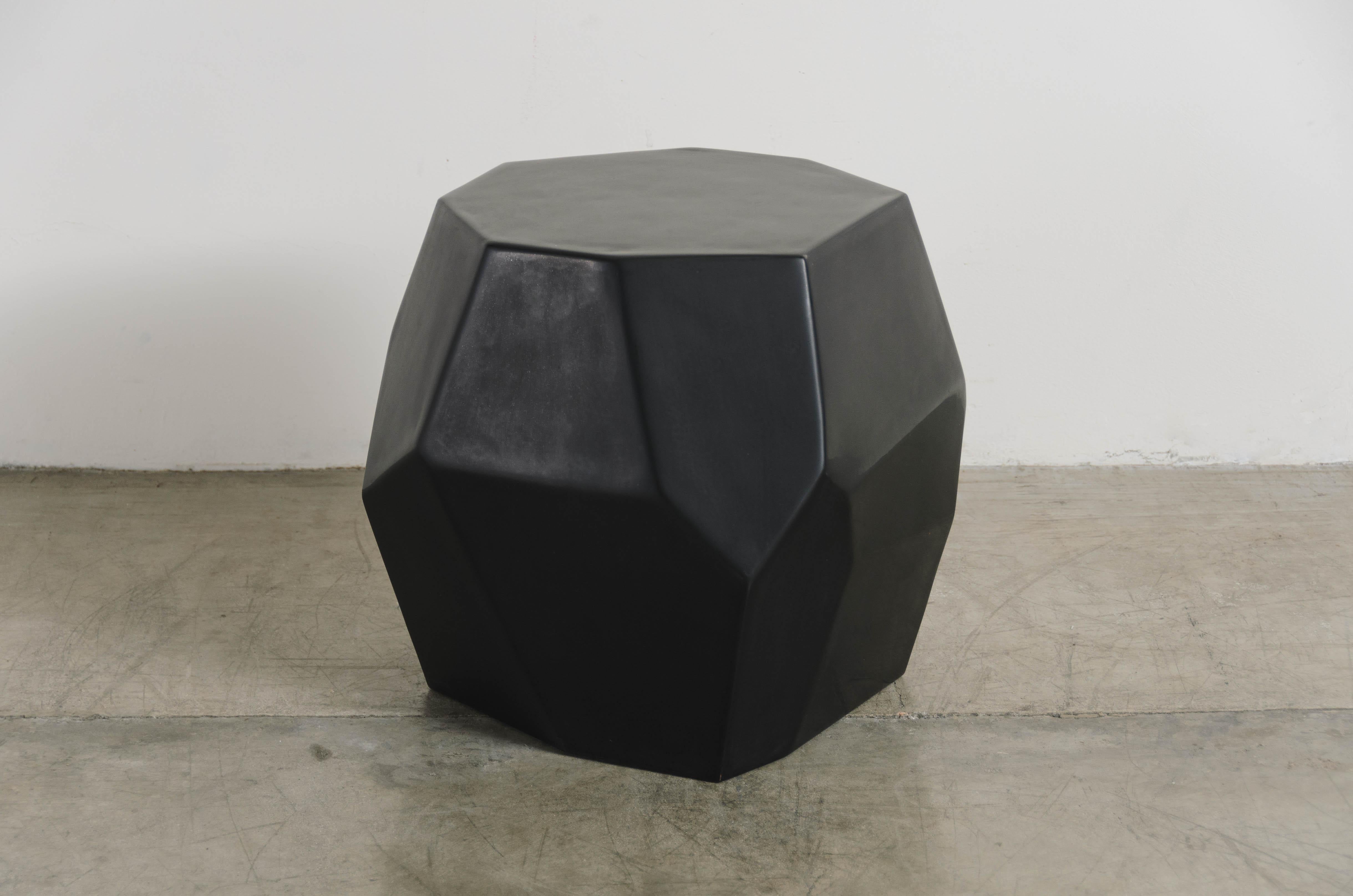 Modern Contemporary Black Lacquer Faceted Drumstool by Robert Kuo, Limited Edition For Sale