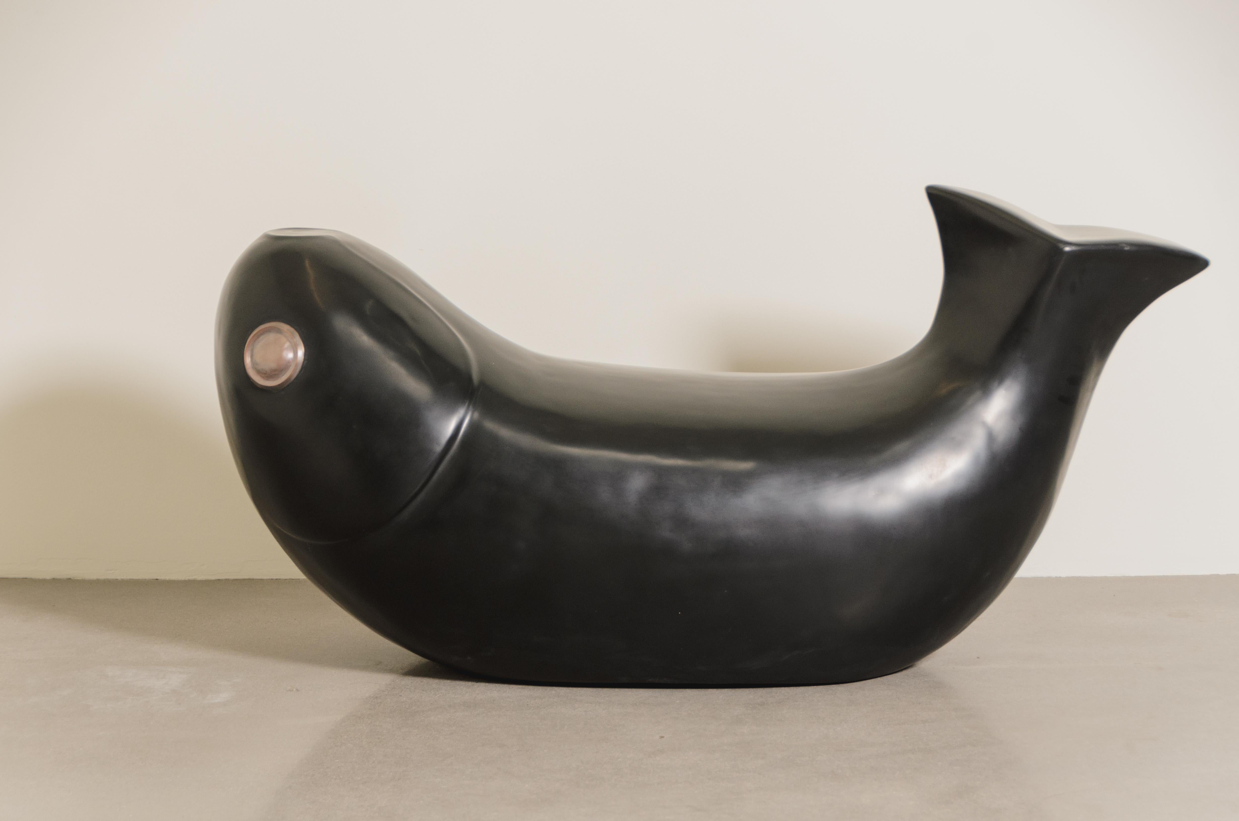 Modern Contemporary Black Lacquer Fish Seat w/ Copper Eye by Robert Kuo For Sale