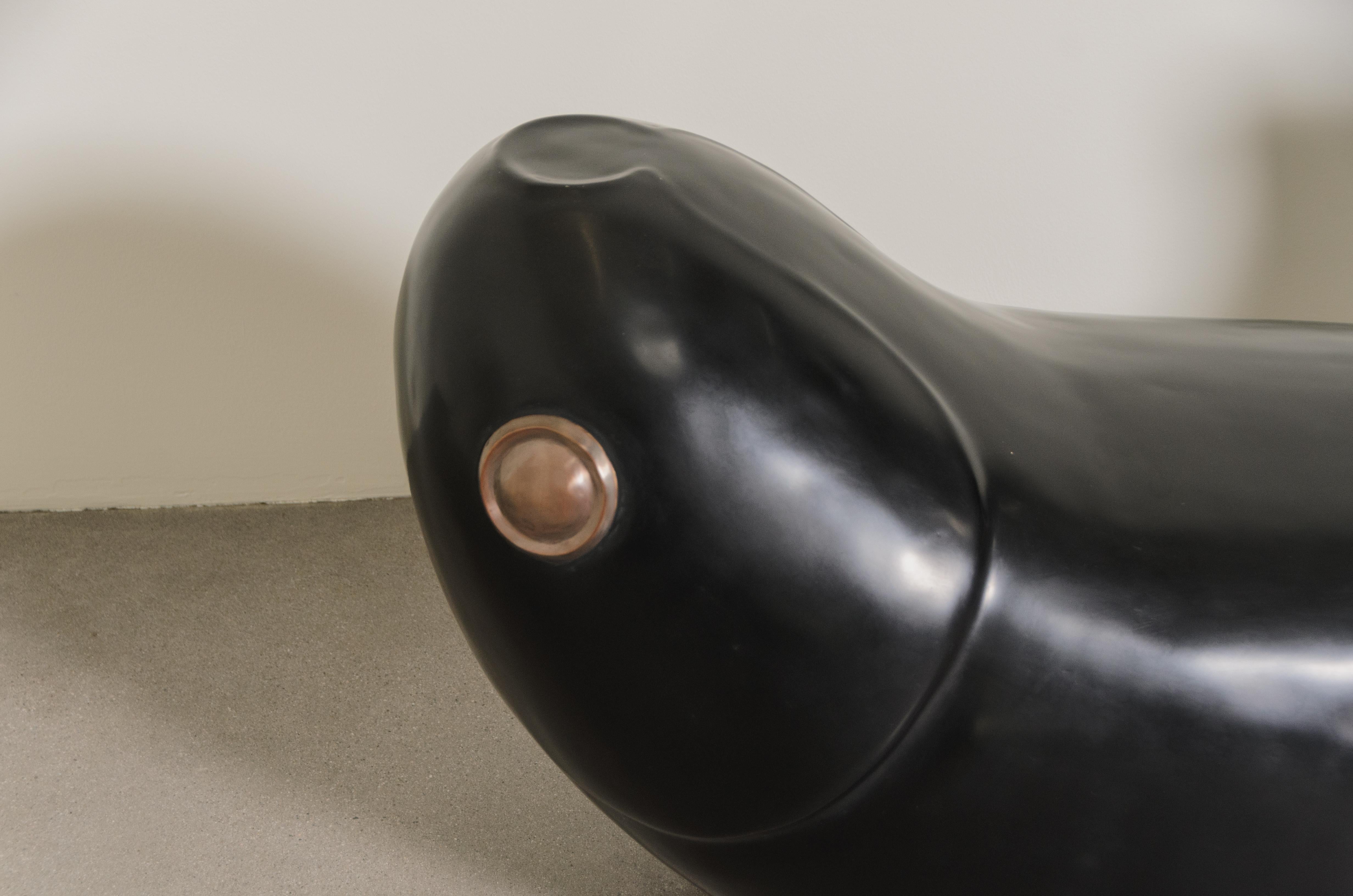 Contemporary Black Lacquer Fish Seat w/ Copper Eye by Robert Kuo In New Condition For Sale In Los Angeles, CA