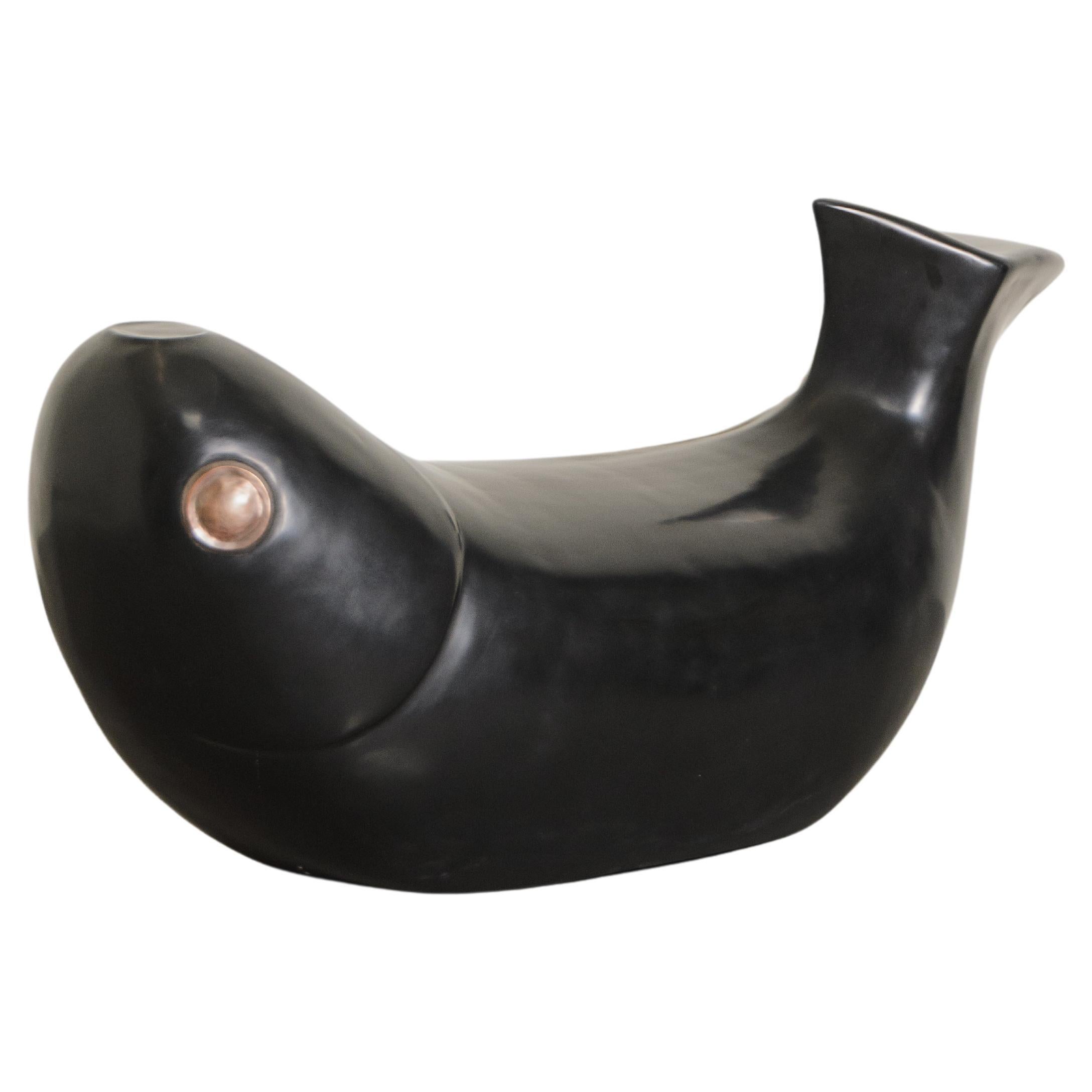 Contemporary Black Lacquer Fish Seat w/ Copper Eye by Robert Kuo For Sale