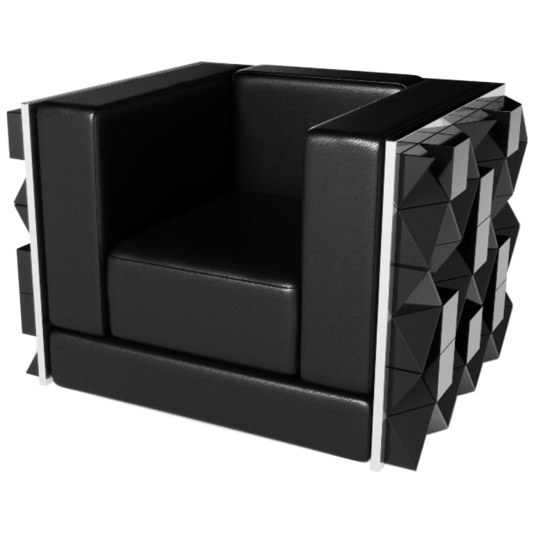 Contemporary Black Lacquer Fractal Logo Armchair by Luís Mercader For Sale