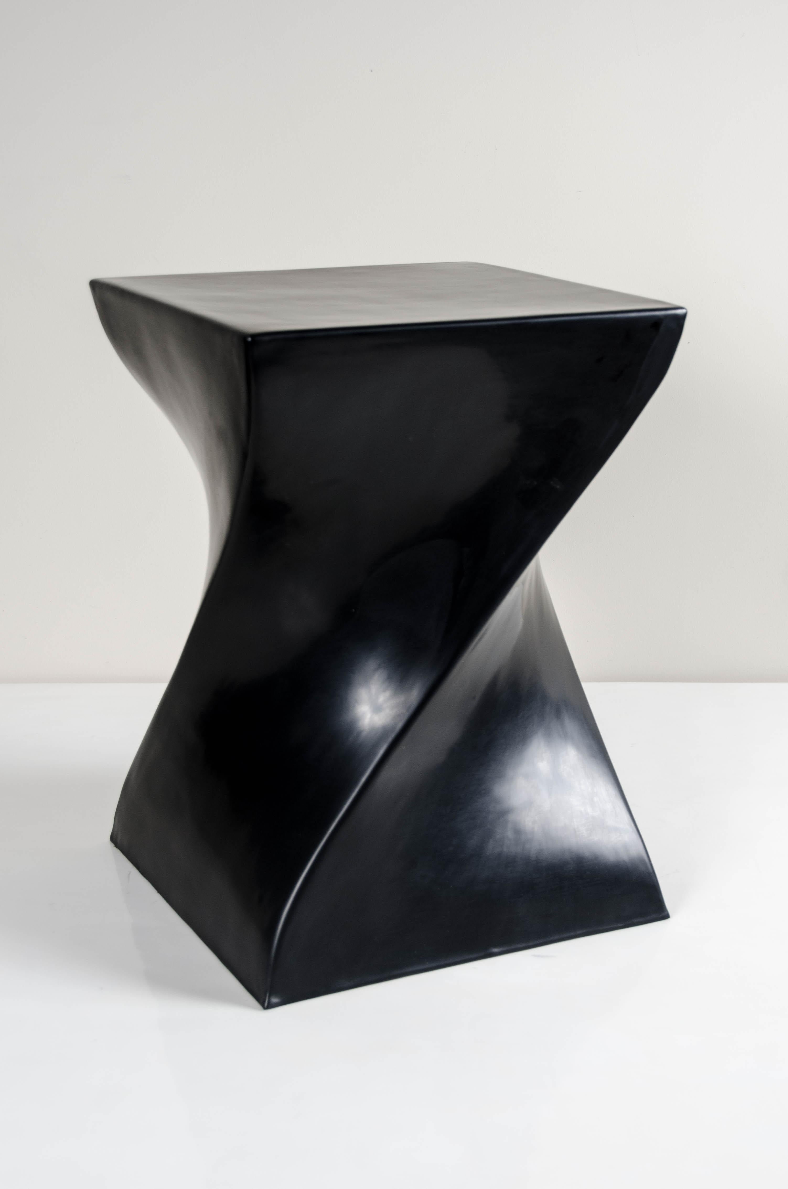 Post-Modern Contemporary Black Lacquer Mod Helix Drumstool by Robert Kuo, Limited Edition