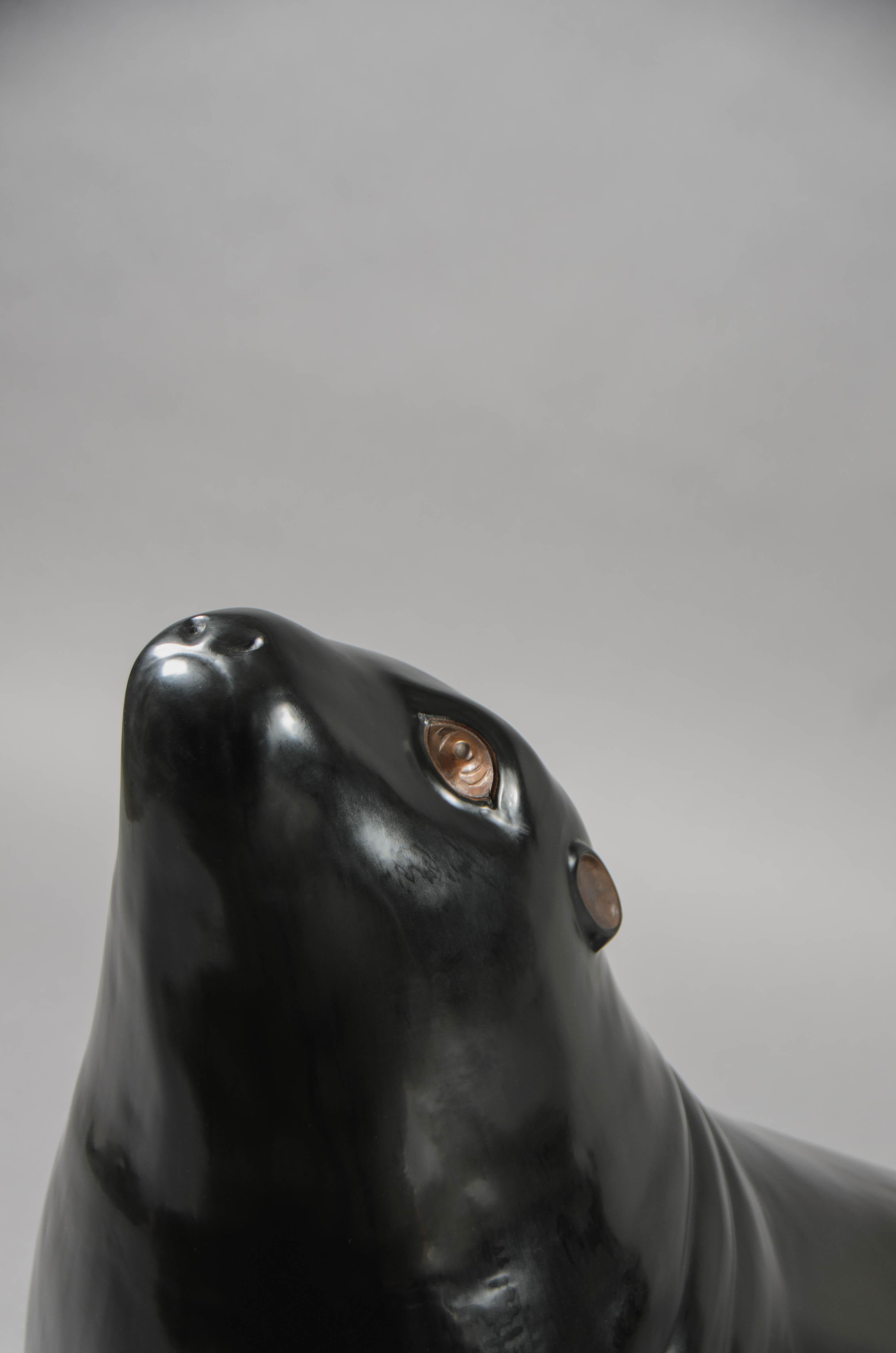 Zeitgenössische schwarze Lack-Seelöwen-Skulptur von Robert Kuo, limitierte Auflage (Moderne) im Angebot