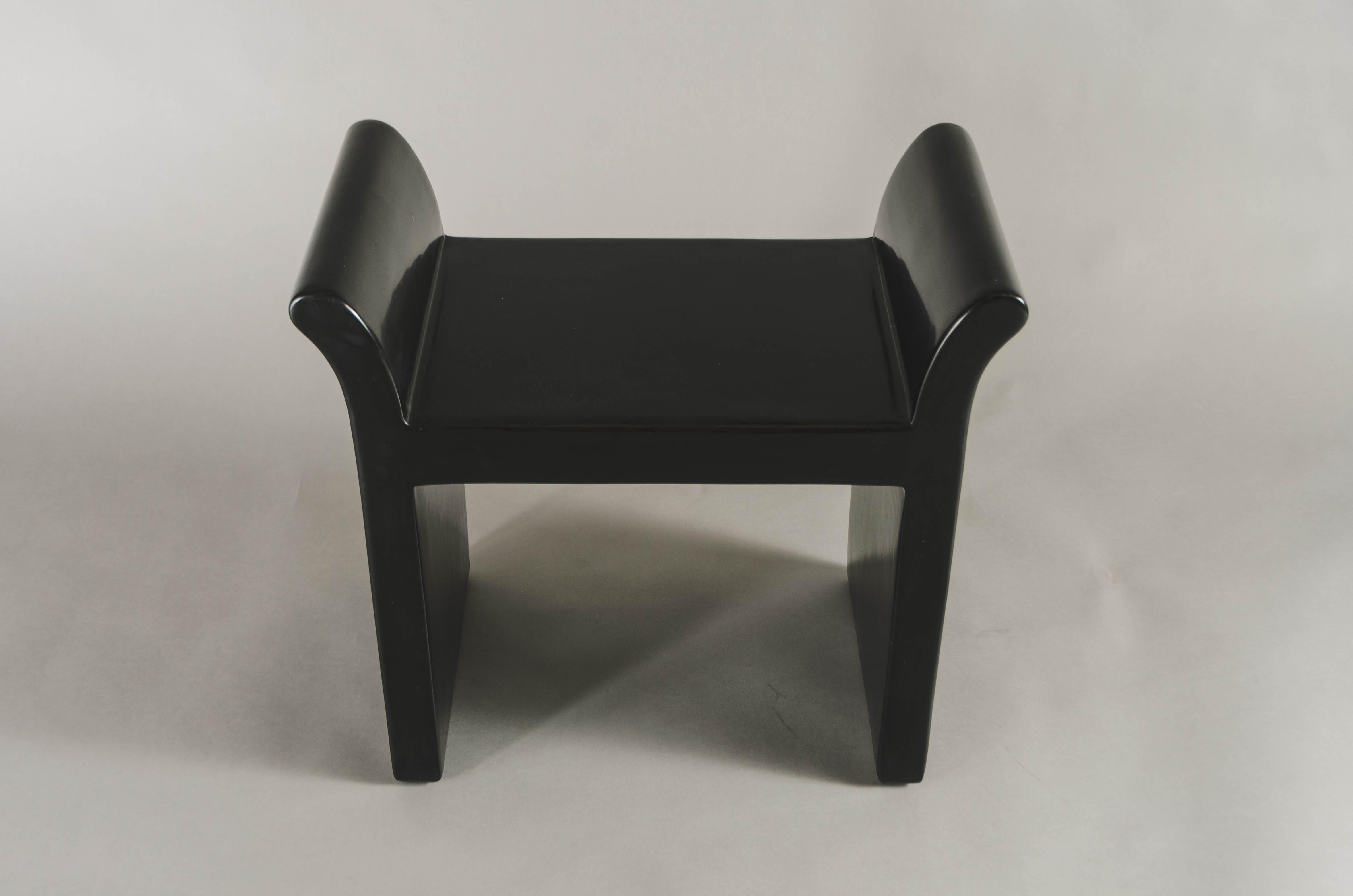 Modern Contemporary Black Lacquer Vanity Seat by Robert Kuo, Hand Made, Limited Edition For Sale