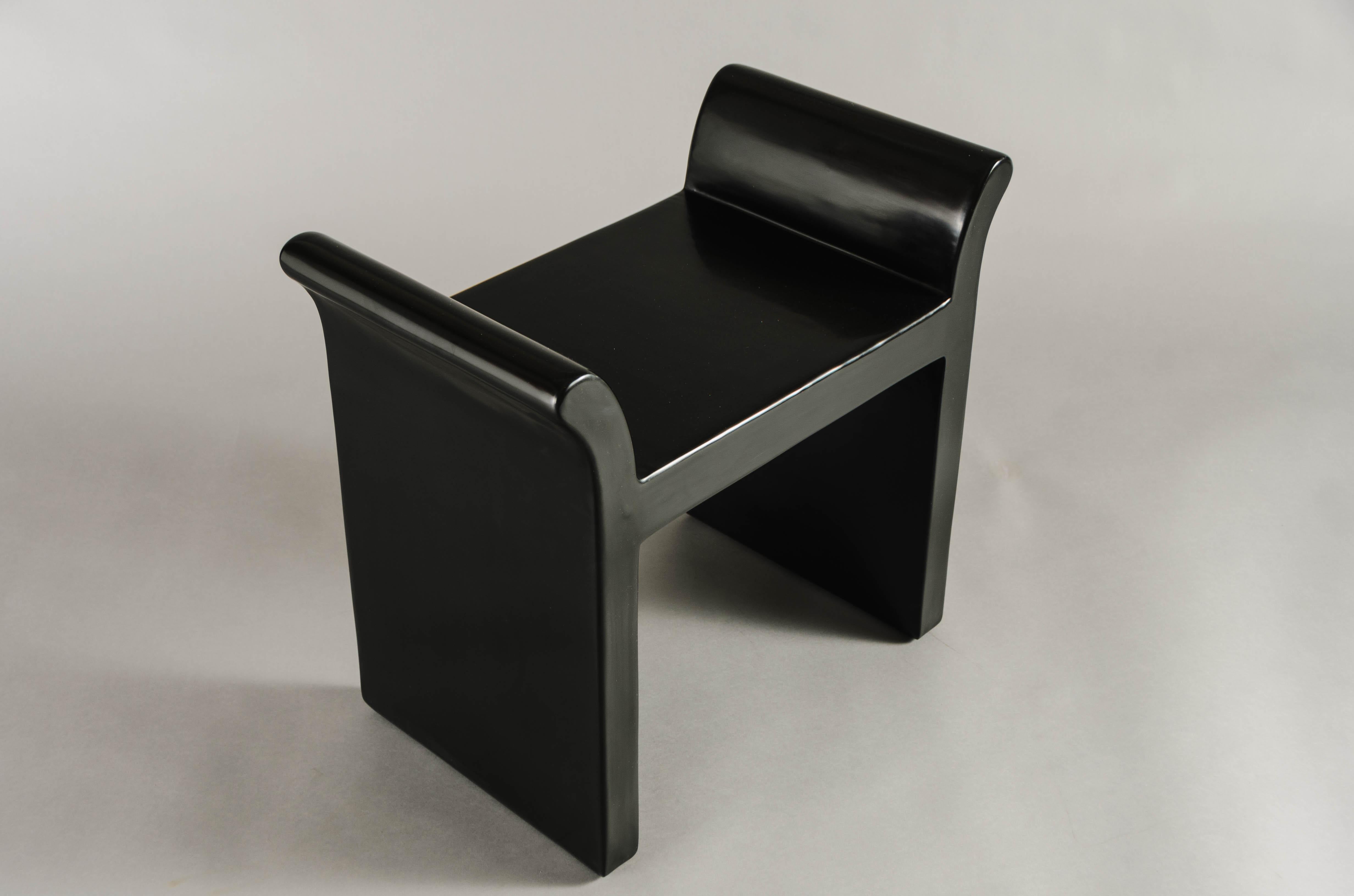 Contemporary Black Lacquer Vanity Seat by Robert Kuo, Hand Made, Limited Edition In New Condition For Sale In Los Angeles, CA