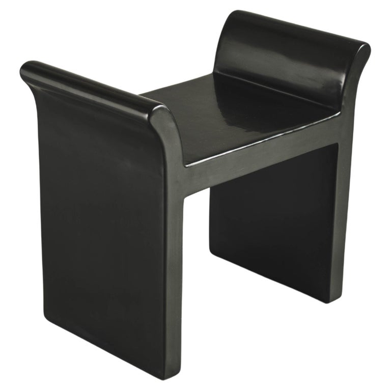 Contemporary Black Lacquer Vanity Seat by Robert Kuo, Hand Made