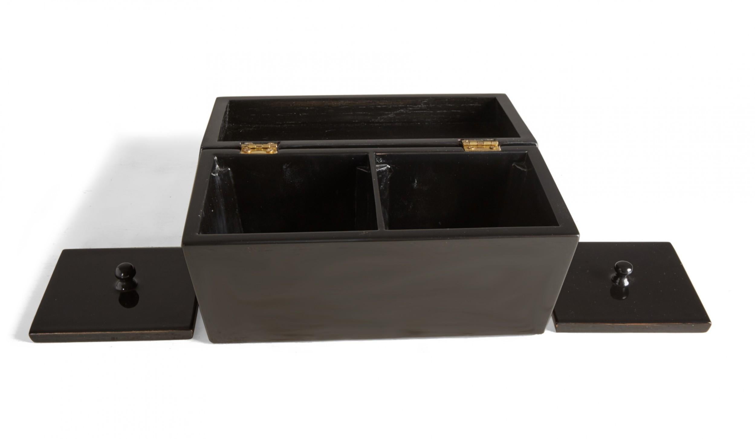Boîte décorative rectangulaire en bois laqué noir contemporaine en vente 5