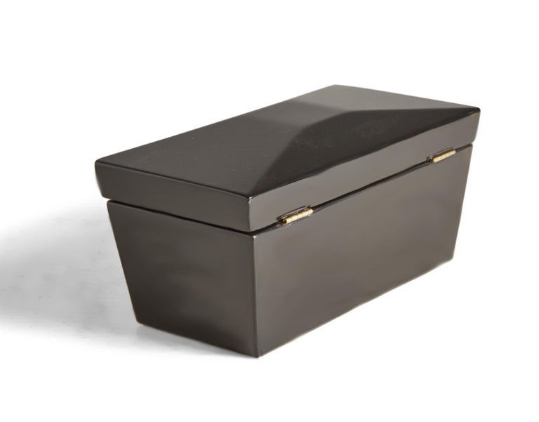 Contemporary Black Lacquered Rectangular Wooden Decorative Box For Sale