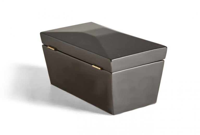 Contemporary Black Lacquered Rectangular Wooden Decorative Box For Sale