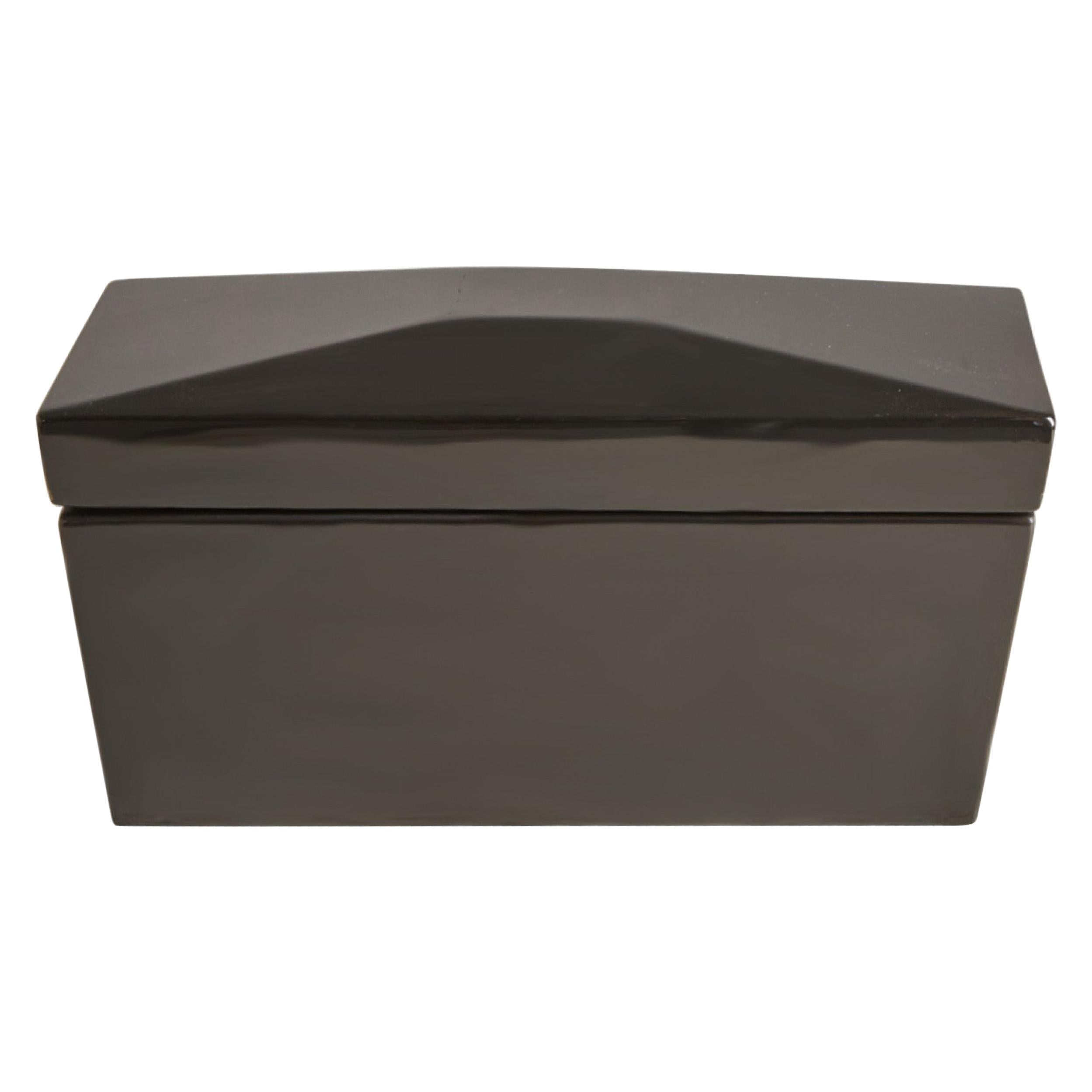 Contemporary Black Lacquered Rectangular Wooden Decorative Box For Sale