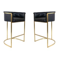 Contemporary Black Leather Bar Stools