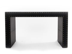 Contemporary Black Leather Desk with Brass Rivets