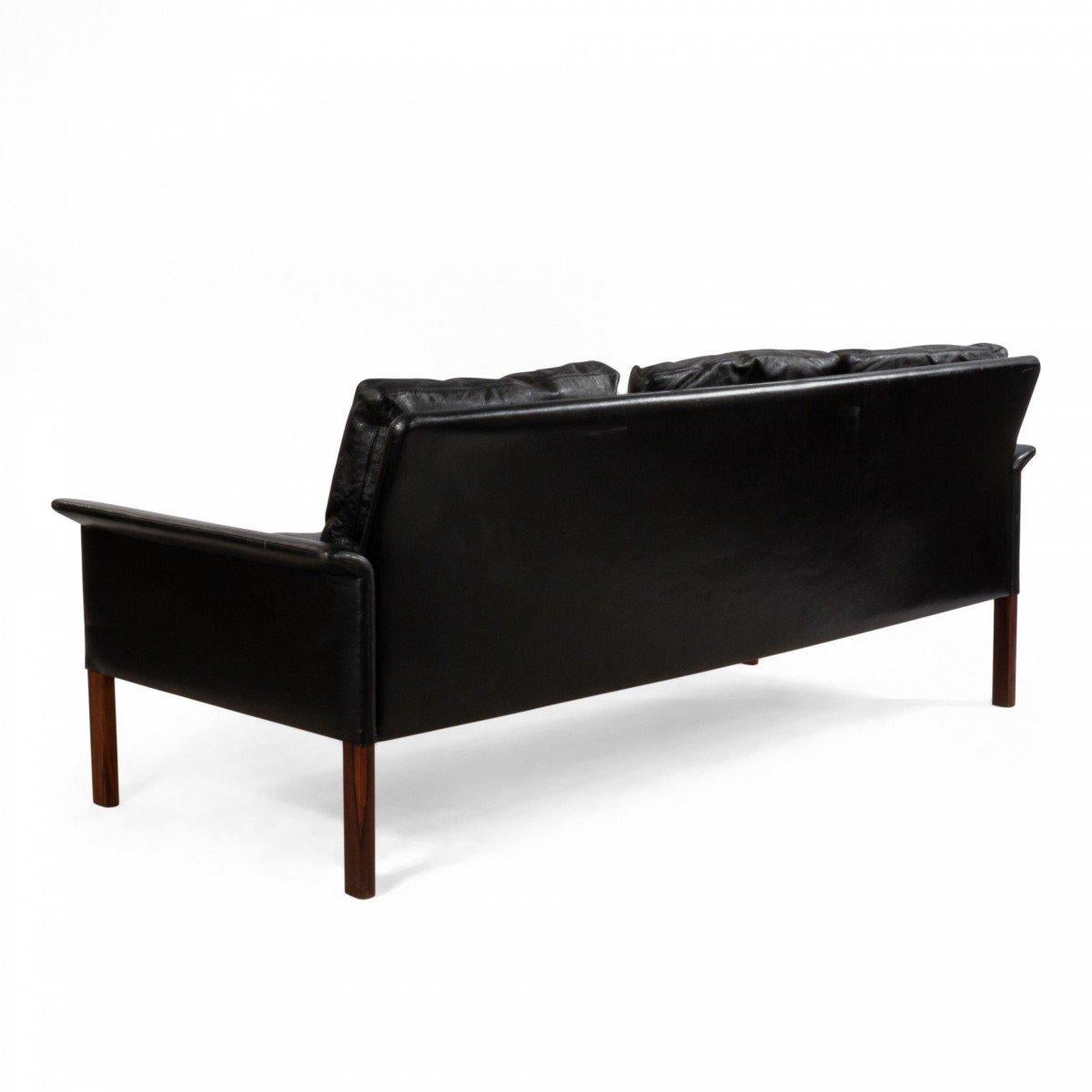 Unknown Contemporary Black Leather Sofa