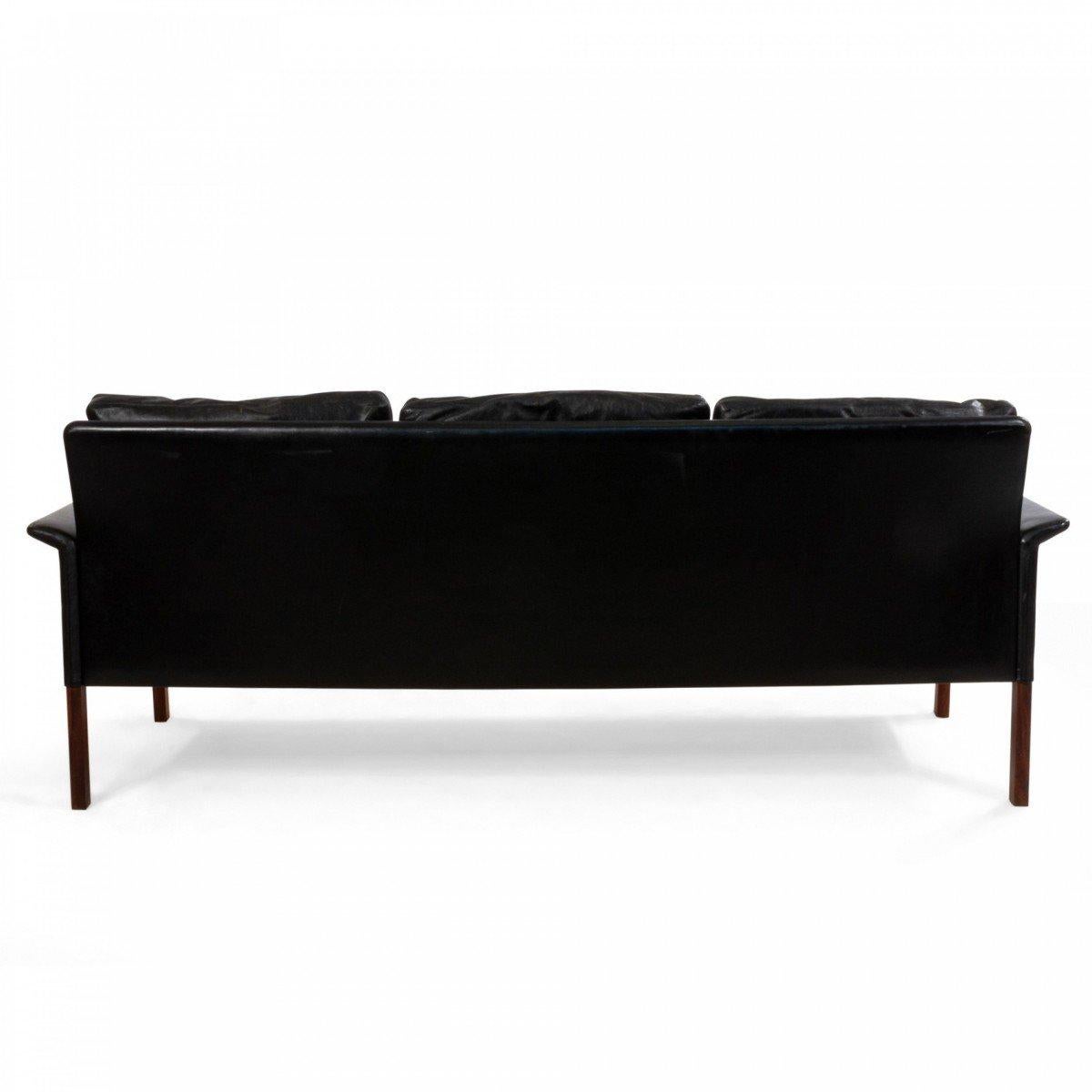 Contemporary Black Leather Sofa In Good Condition In New York, NY