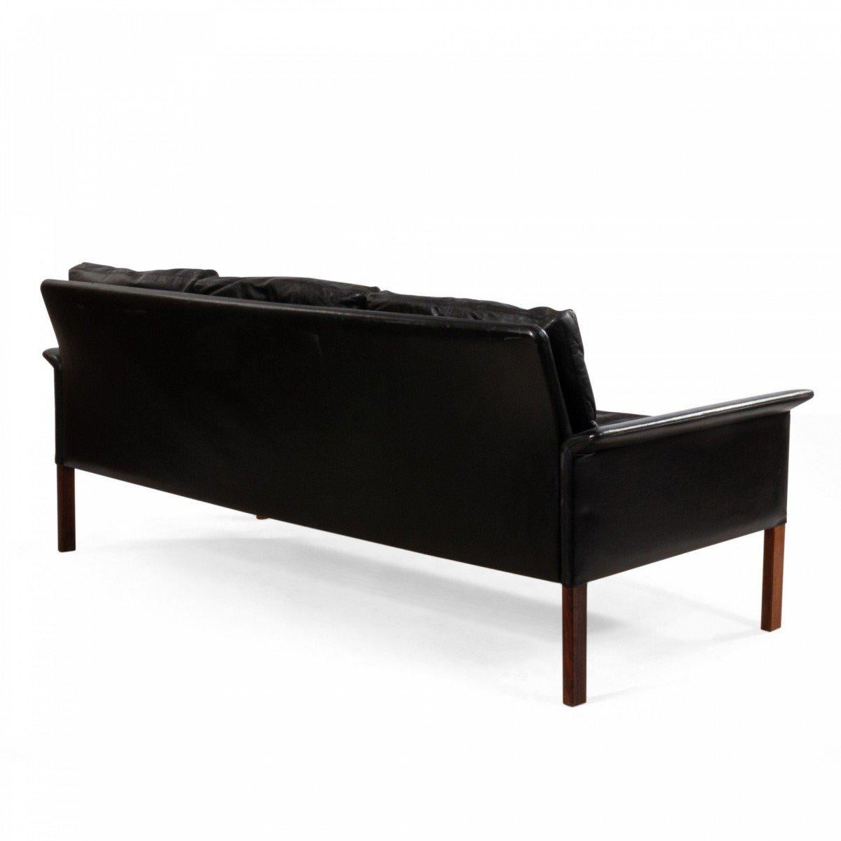 20th Century Contemporary Black Leather Sofa