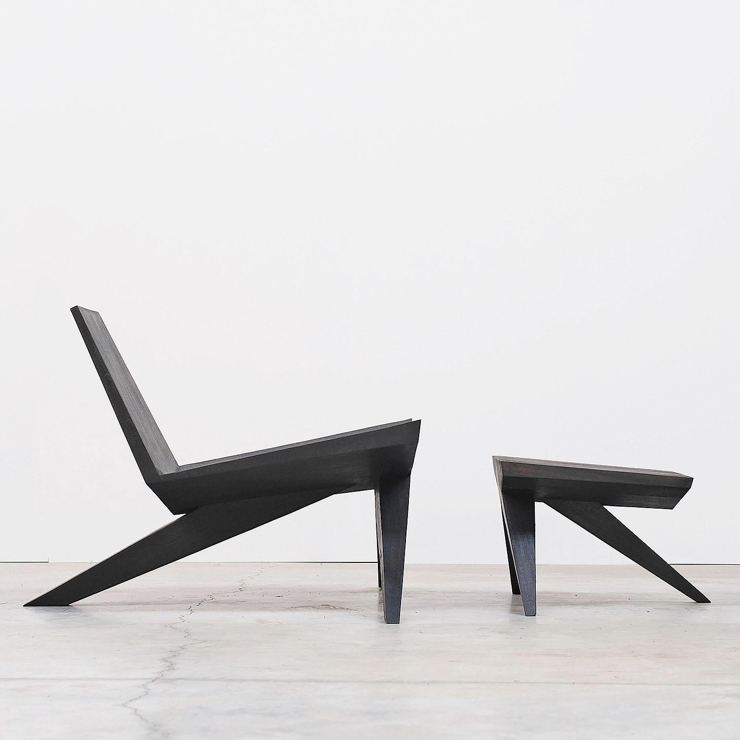Belgian Contemporary Black Lounge Chair in Iroko Wood, V-Easy Chair by Arno Declercq For Sale