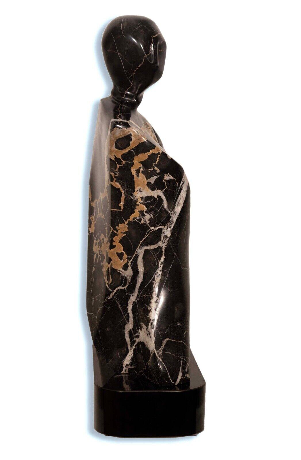 Contemporary Black Marble Abstract Figurative Sculpture on Base Signed Lora Ross In Good Condition For Sale In Keego Harbor, MI