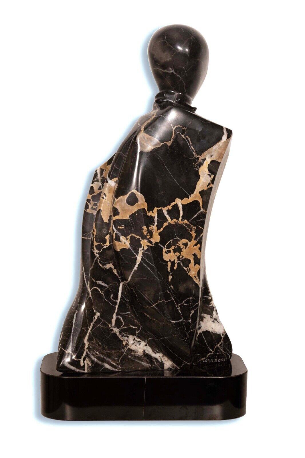 20th Century Contemporary Black Marble Abstract Figurative Sculpture on Base Signed Lora Ross For Sale