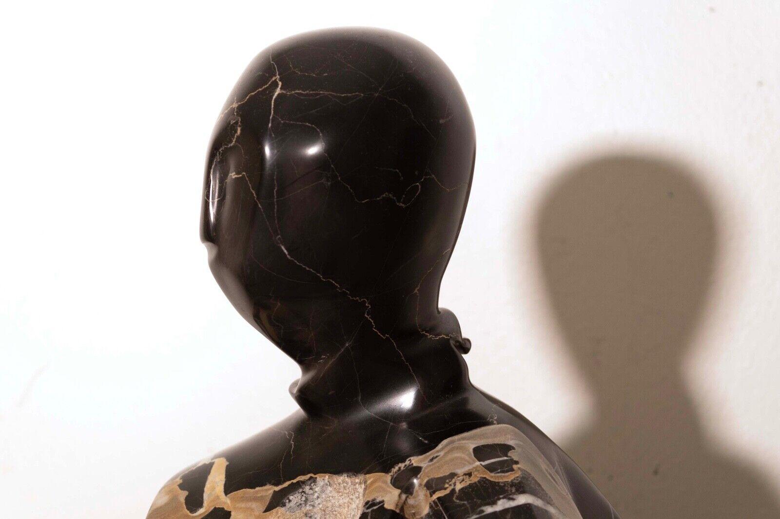 Contemporary Black Marble Abstract Figurative Sculpture on Base Signed Lora Ross For Sale 2