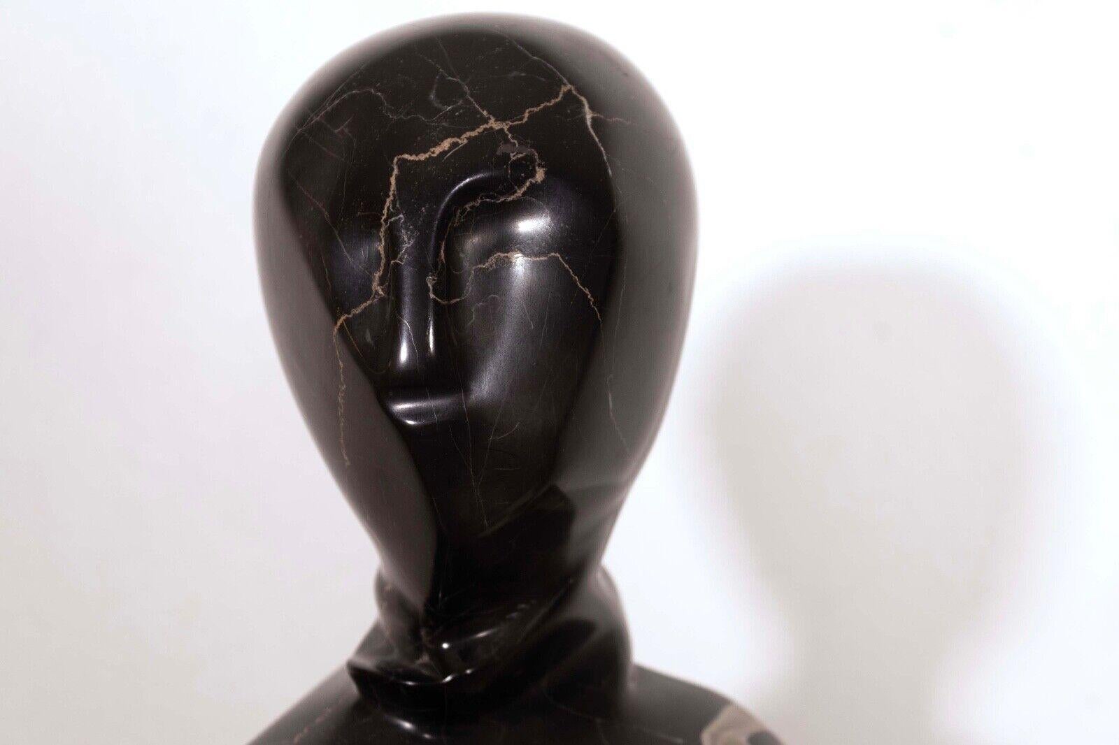 Contemporary Black Marble Abstract Figurative Sculpture on Base Signed Lora Ross For Sale 5