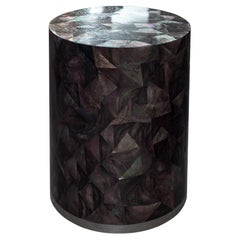 Contemporary Black Mother of Pearl Mosaic Drum Table