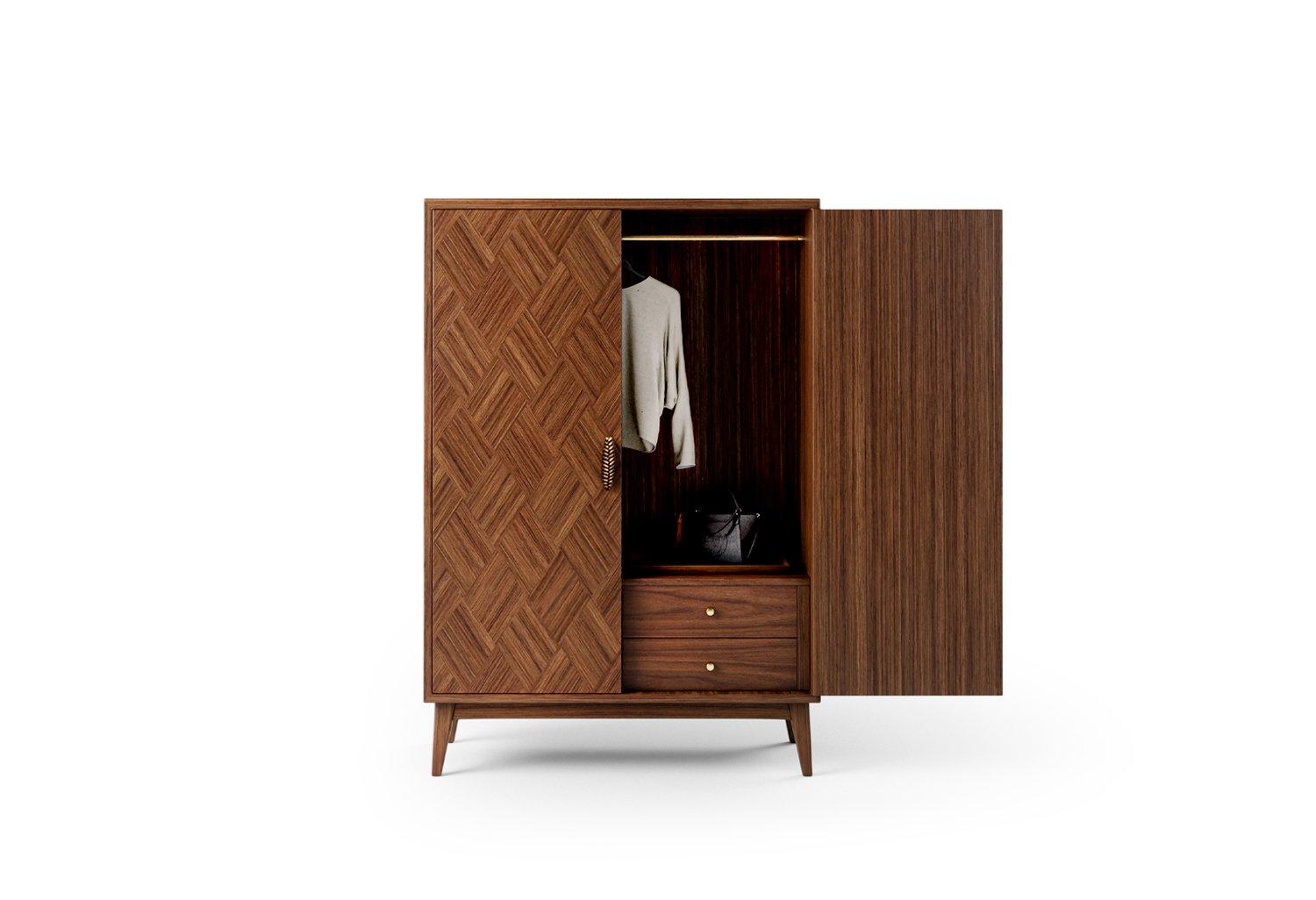  Contemporary Black Oak Marquetry Cabinet with Cast Bronze Handles In New Condition For Sale In New York, NY