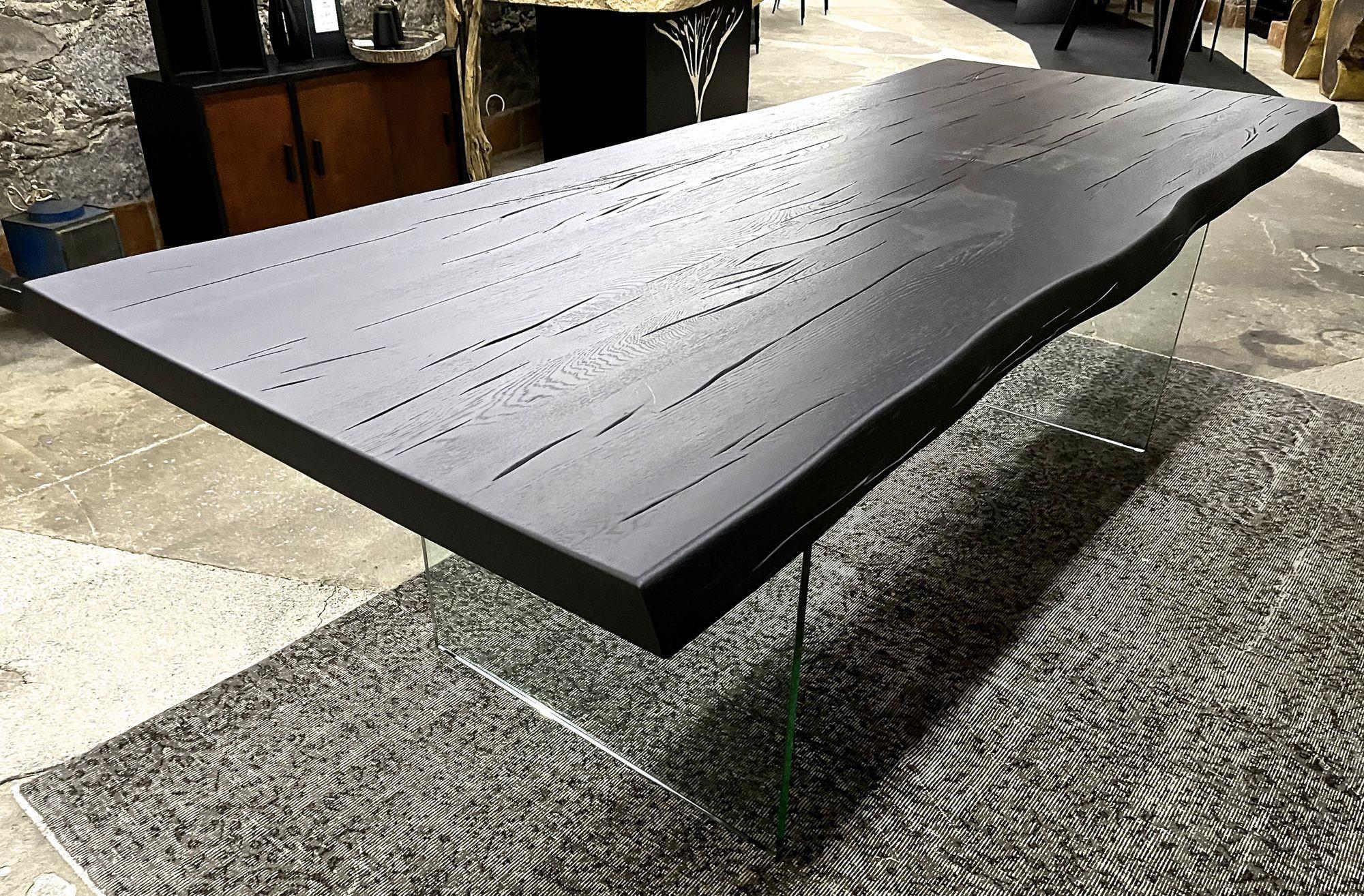 Contemporary Black Oakwood Live Edge Dining Table With Glass Feet, Austria 2022 For Sale 5