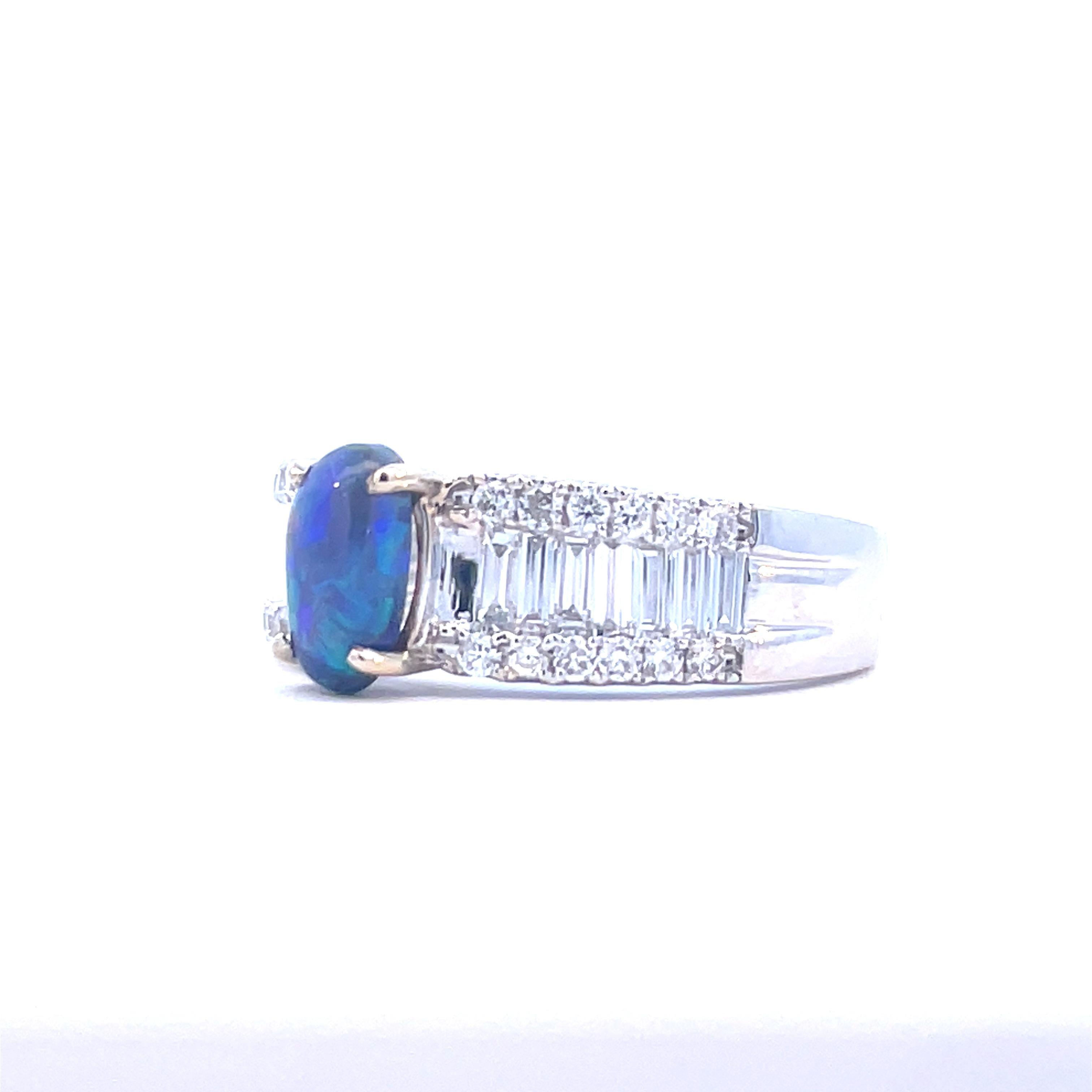 Contemporary Black Opal and Diamond White Gold Ring with AGL Report In New Condition In Lexington, KY