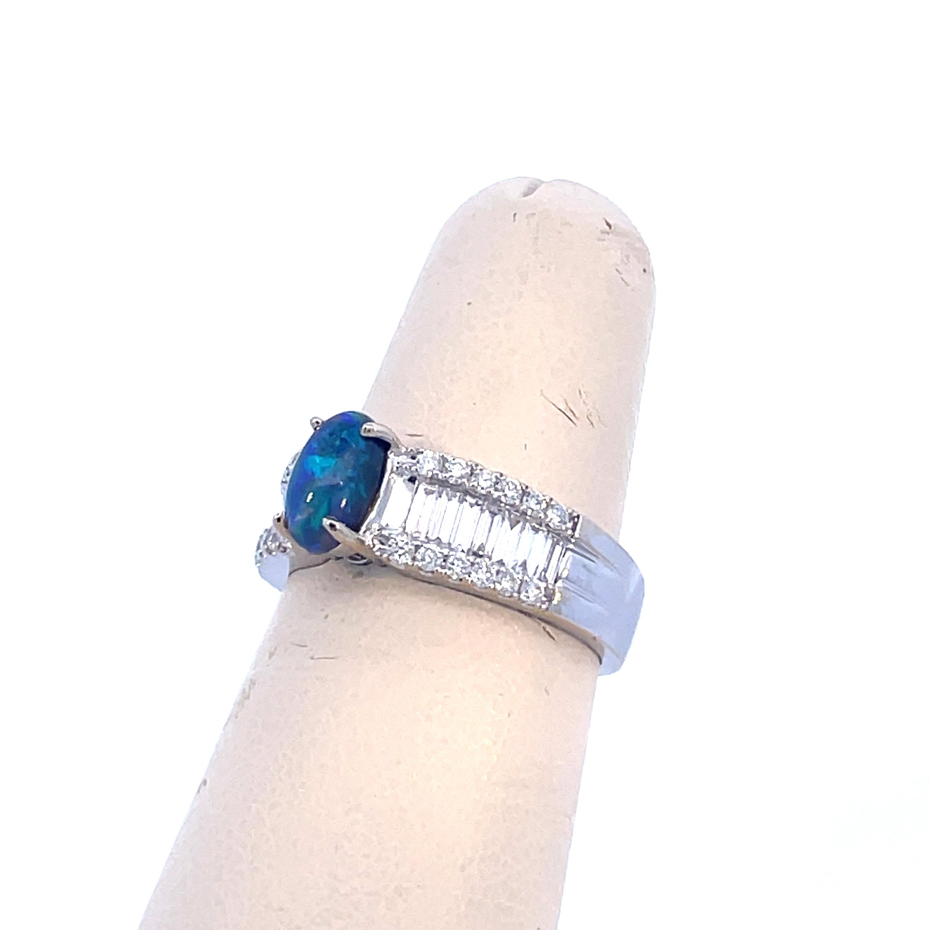 Contemporary Black Opal and Diamond White Gold Ring with AGL Report For Sale 1