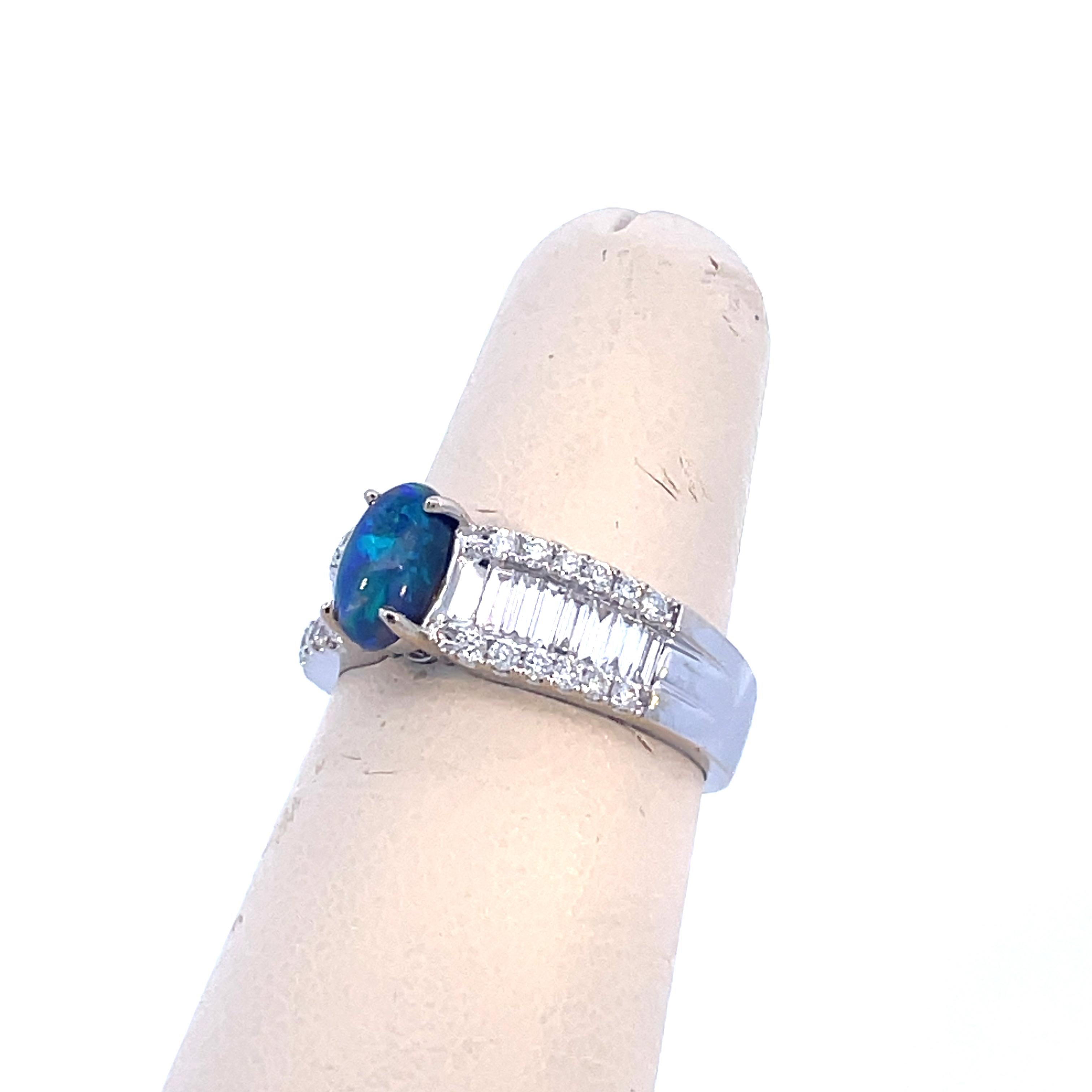 Contemporary Black Opal and Diamond White Gold Ring with AGL Report 1