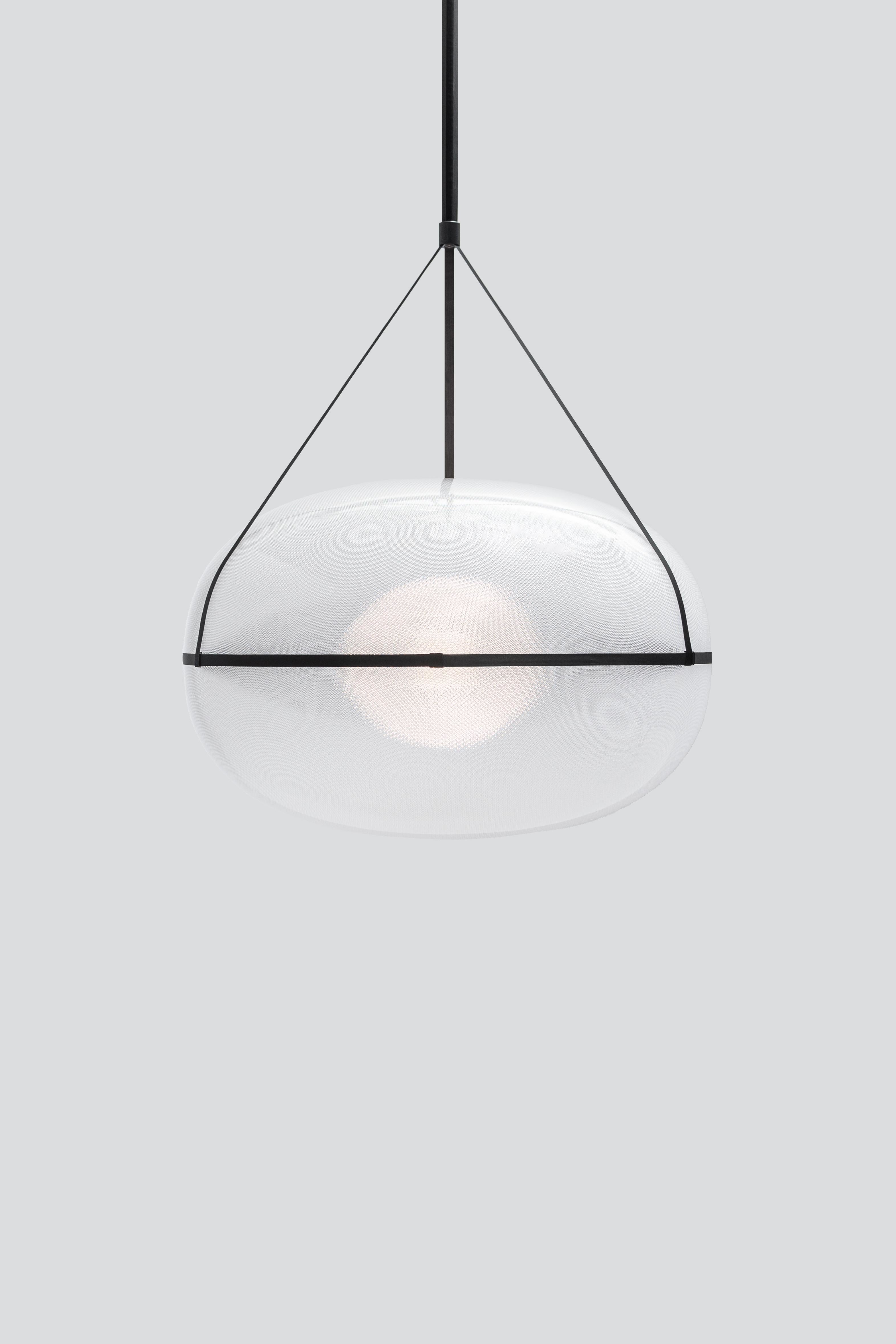 Contemporary pendant lamp 'Iris'

Electrical : 
Voltage: 120 V – 277 V 
Lamp: Integral 34 W 35 V DC LED

The model shown in picture:
- Diameter: 90 cm Height. 60 cm 
- Finish: Black
- Wire height: 300 cm
- Modules : A/A

______

IRIS
A kaleidoscopic
