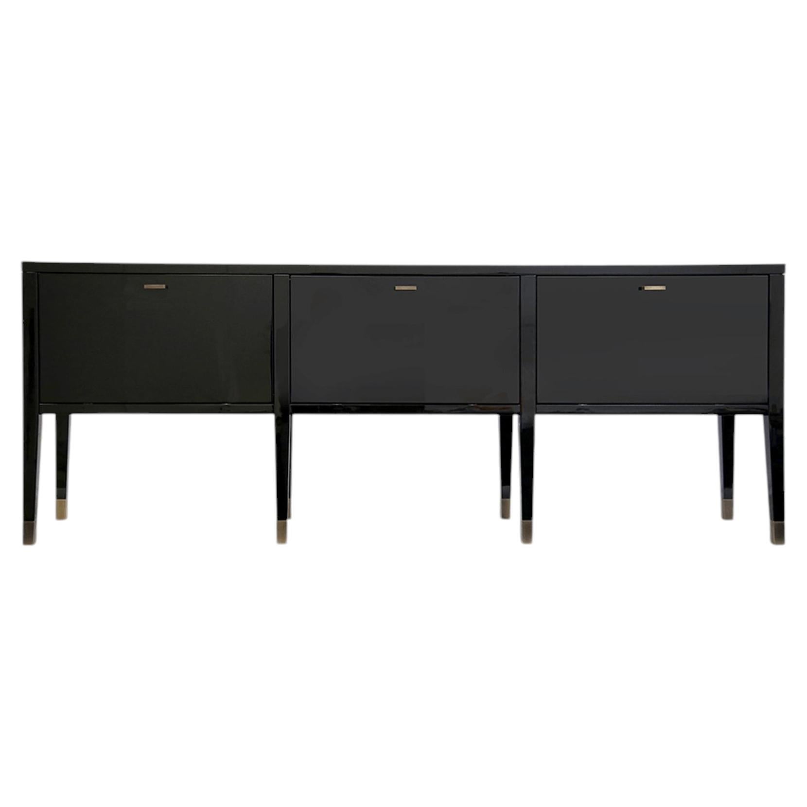 Contemporary Black Piano Lacquer Sideboard with Brass Details