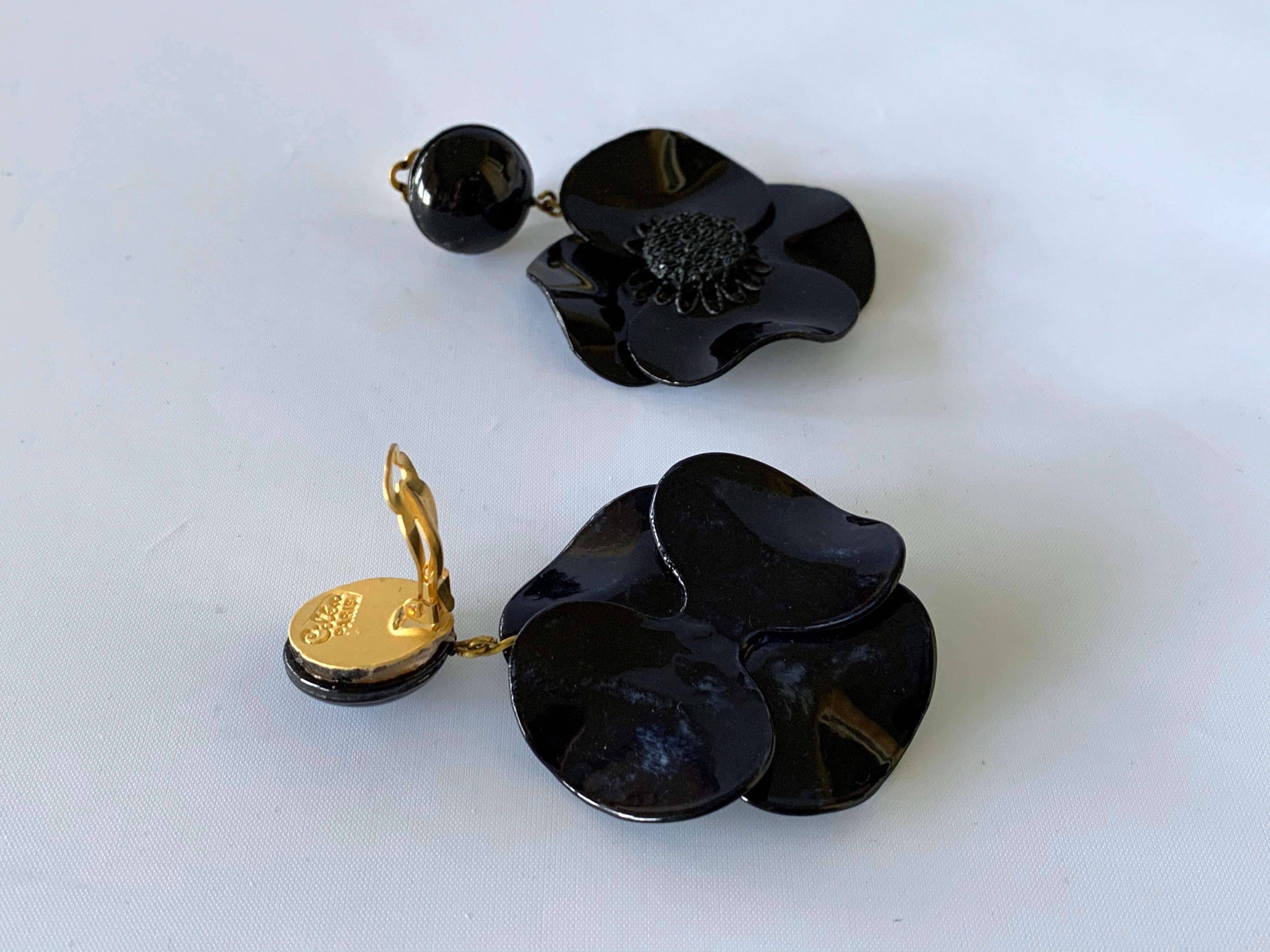 Contemporary Black Poppy Drop Statement Earrings 2