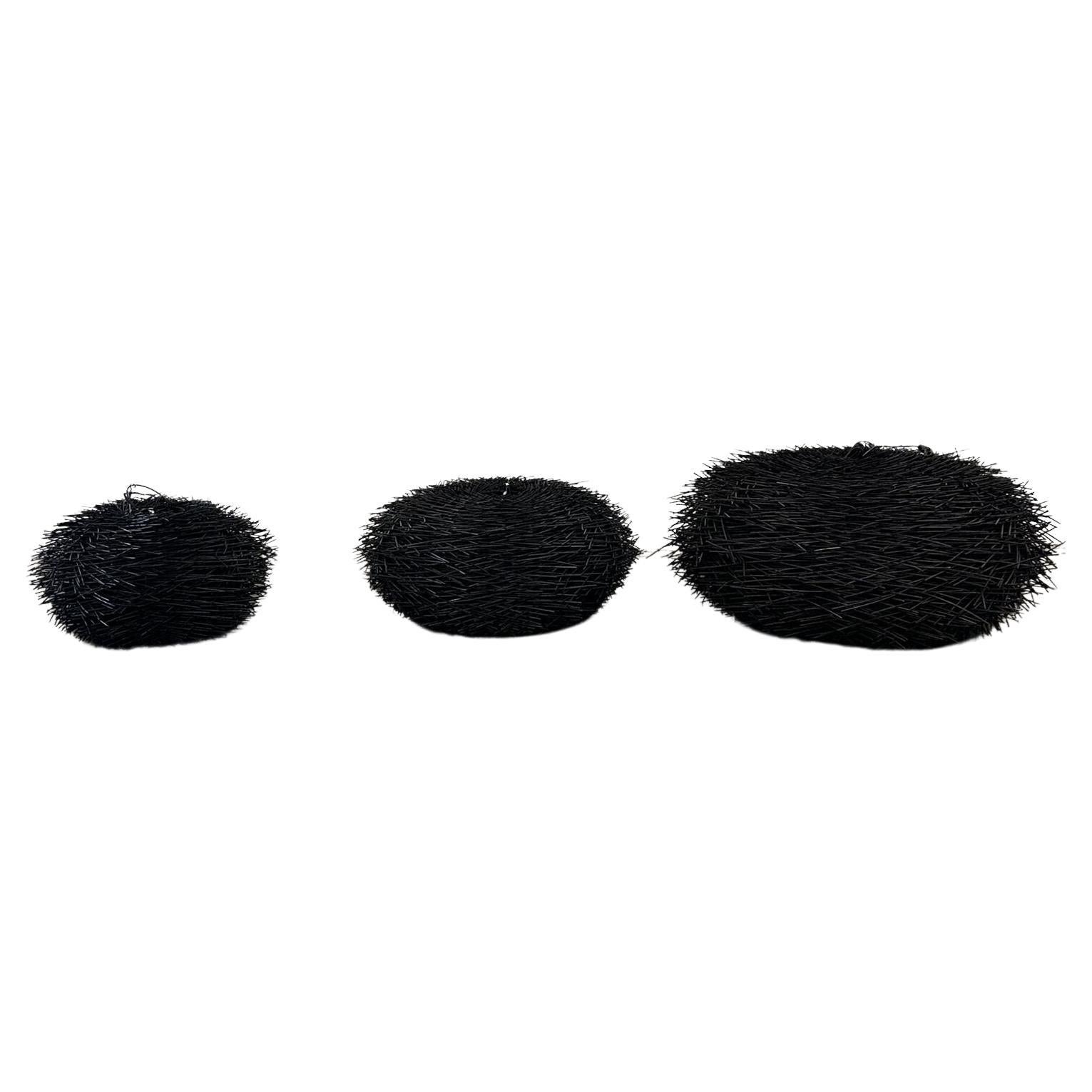 Contemporary Black Rattan Pendant- Large For Sale