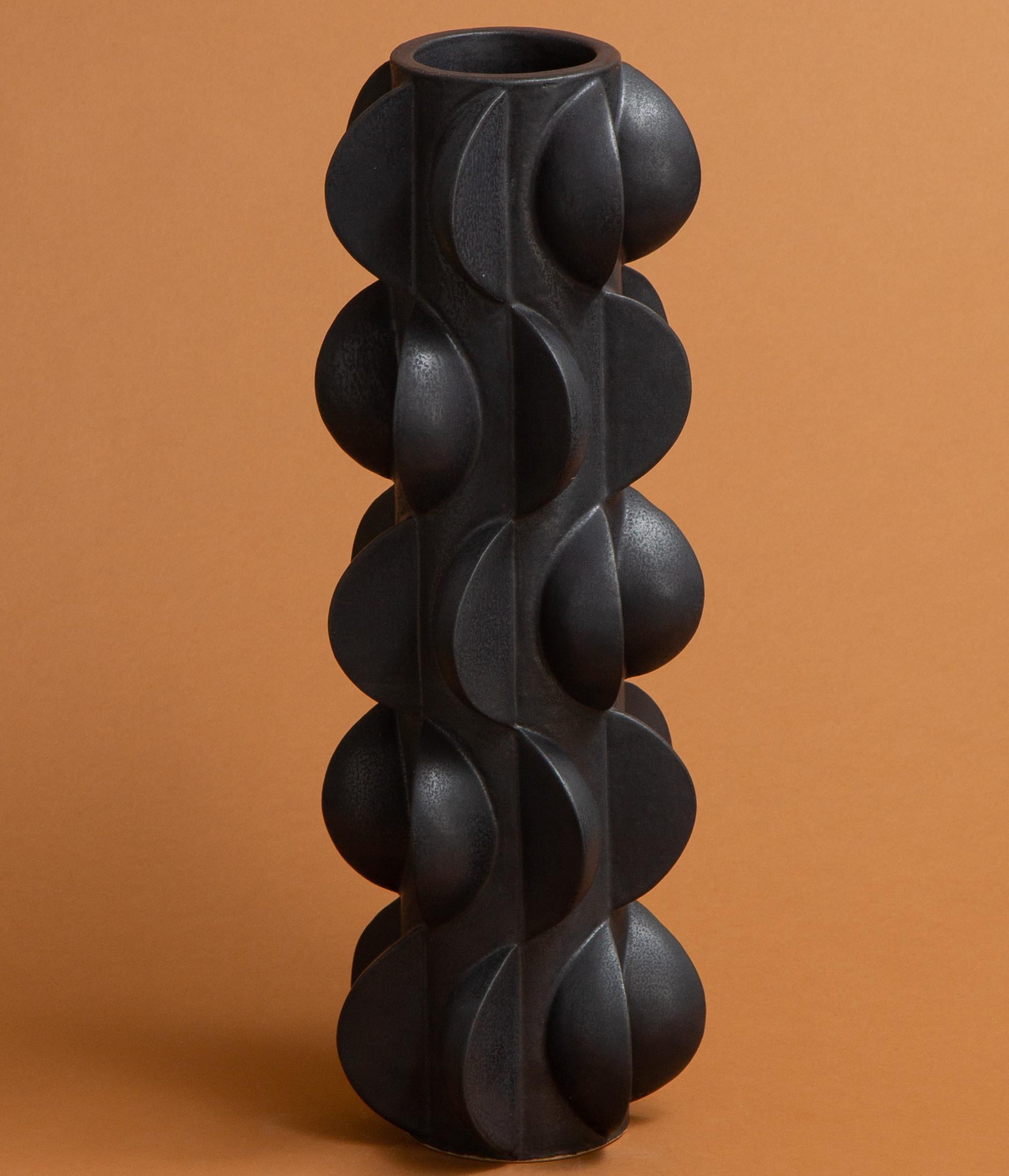 Scandinavian Modern Contemporary, Black Sculptural Vase by Marie Beckman, In Stock For Sale