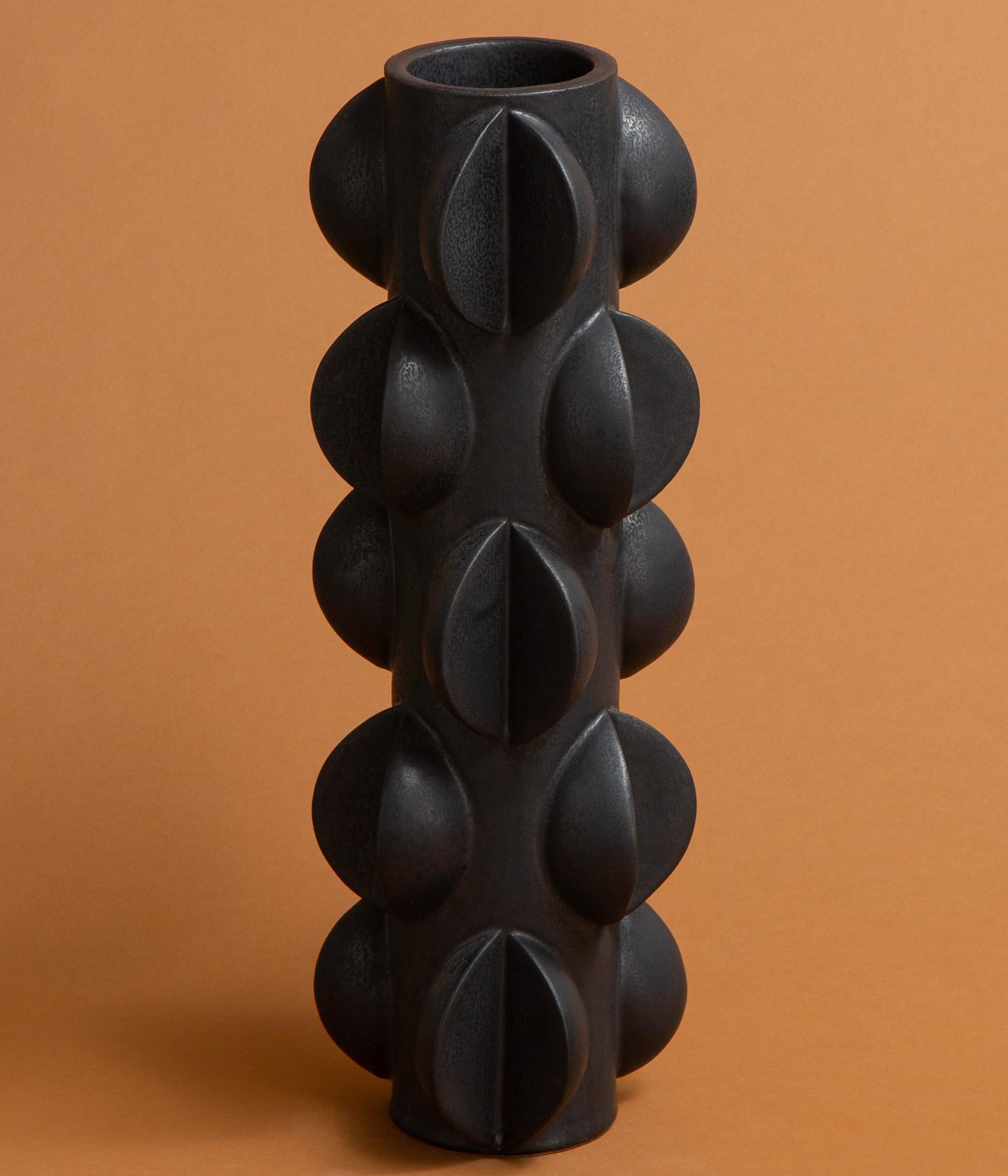 Scandinavian Modern Contemporary, Black Sculptural Vase by Marie Beckman, In Stock For Sale