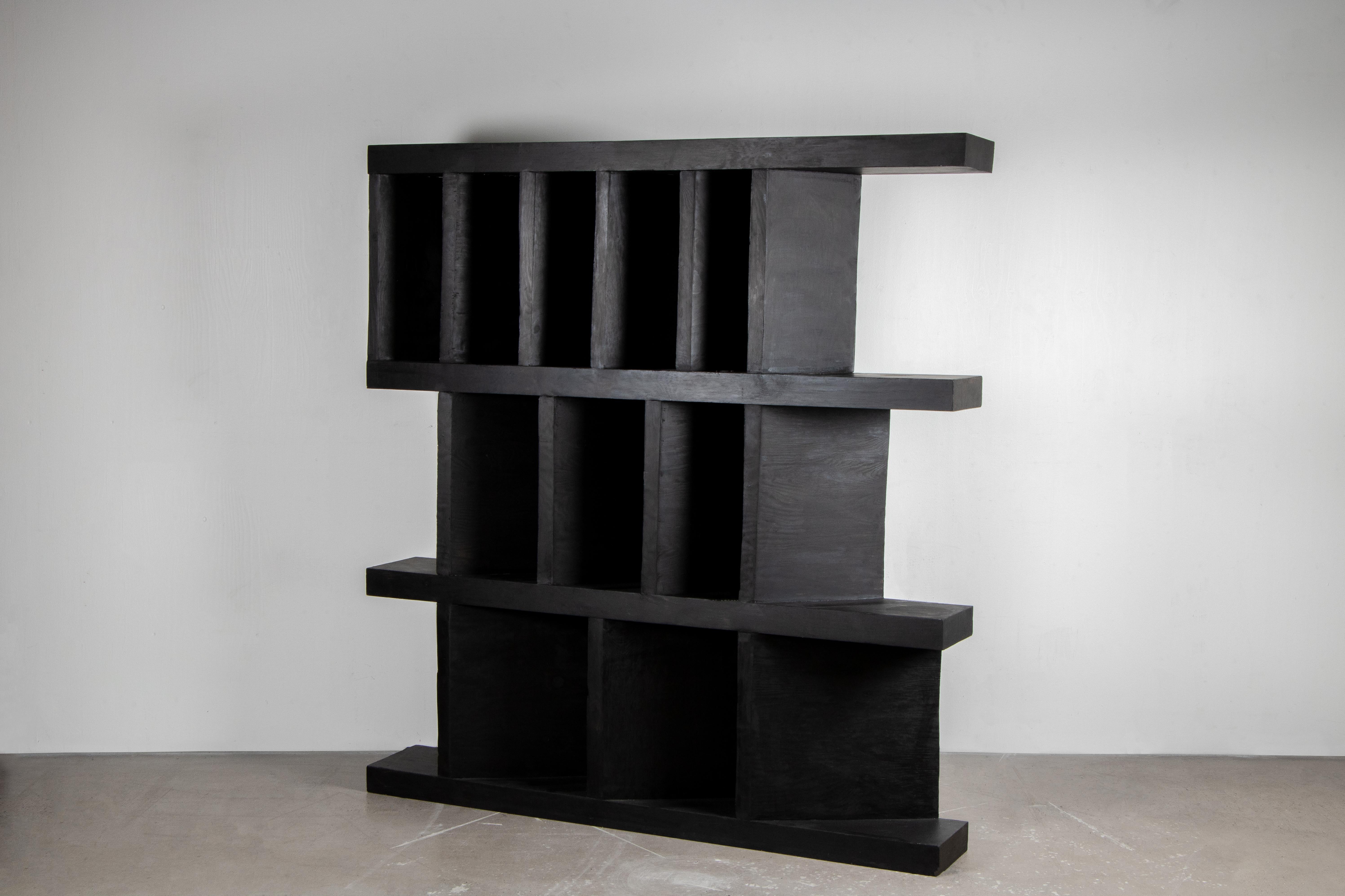 Contemporary Black Shelf / Bookcase in Hand-Waxed Plywood - Temple Shelf by Lucas Morten

2019
Limited edition of 12 + 1 AP
Dimensions (cm): L 165 D 25 H 178,5
Material: hand-waxed plywood

A tribute to Charles-Edouard Jeanneret aka Le