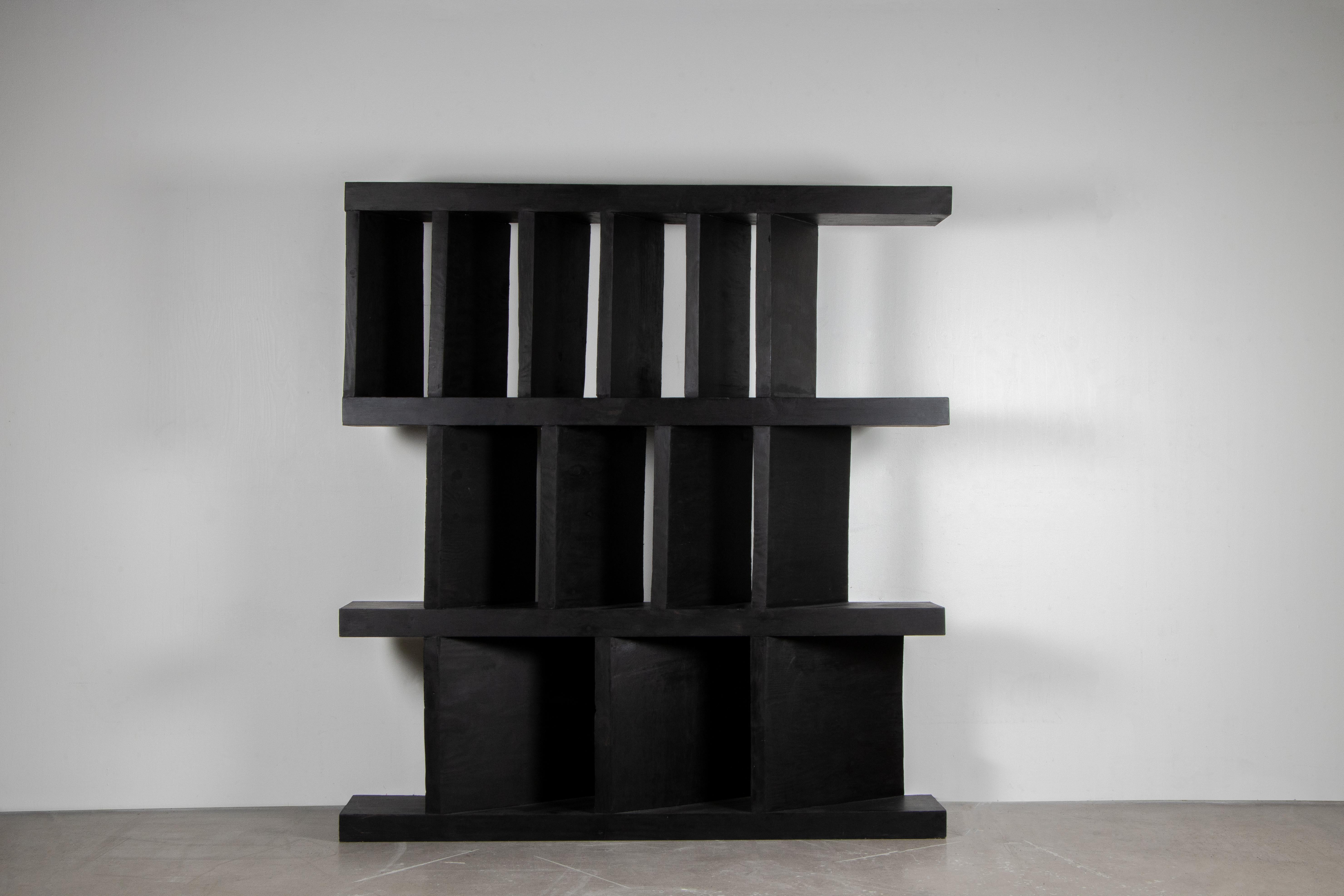 Modern Contemporary Black Shelf in Hand-Waxed Plywood, Temple Shelf by Lucas Morten