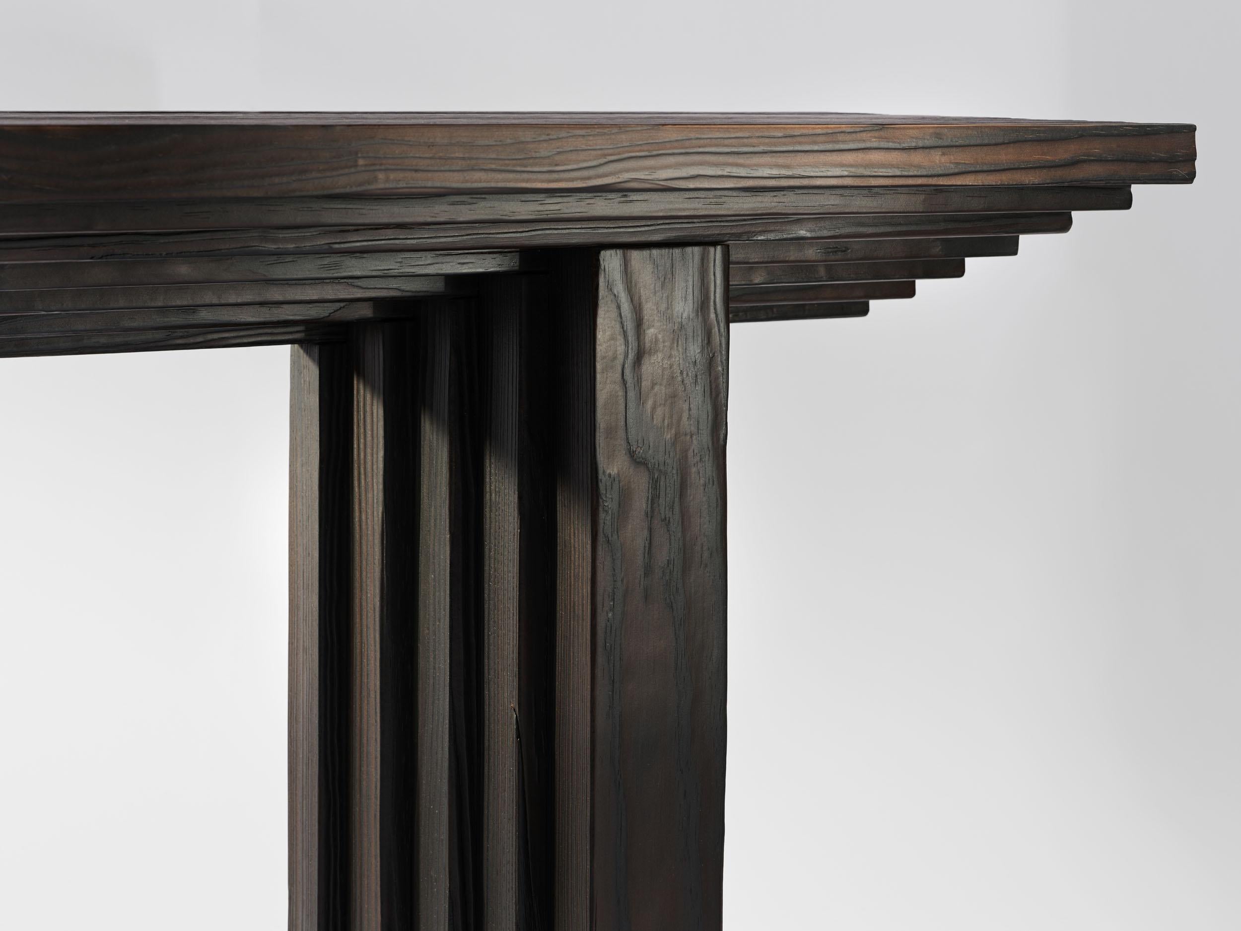 Contemporary black ‘Shou Sugi Ban’ burned solid wood Ater console by Tim Vranken For Sale 3