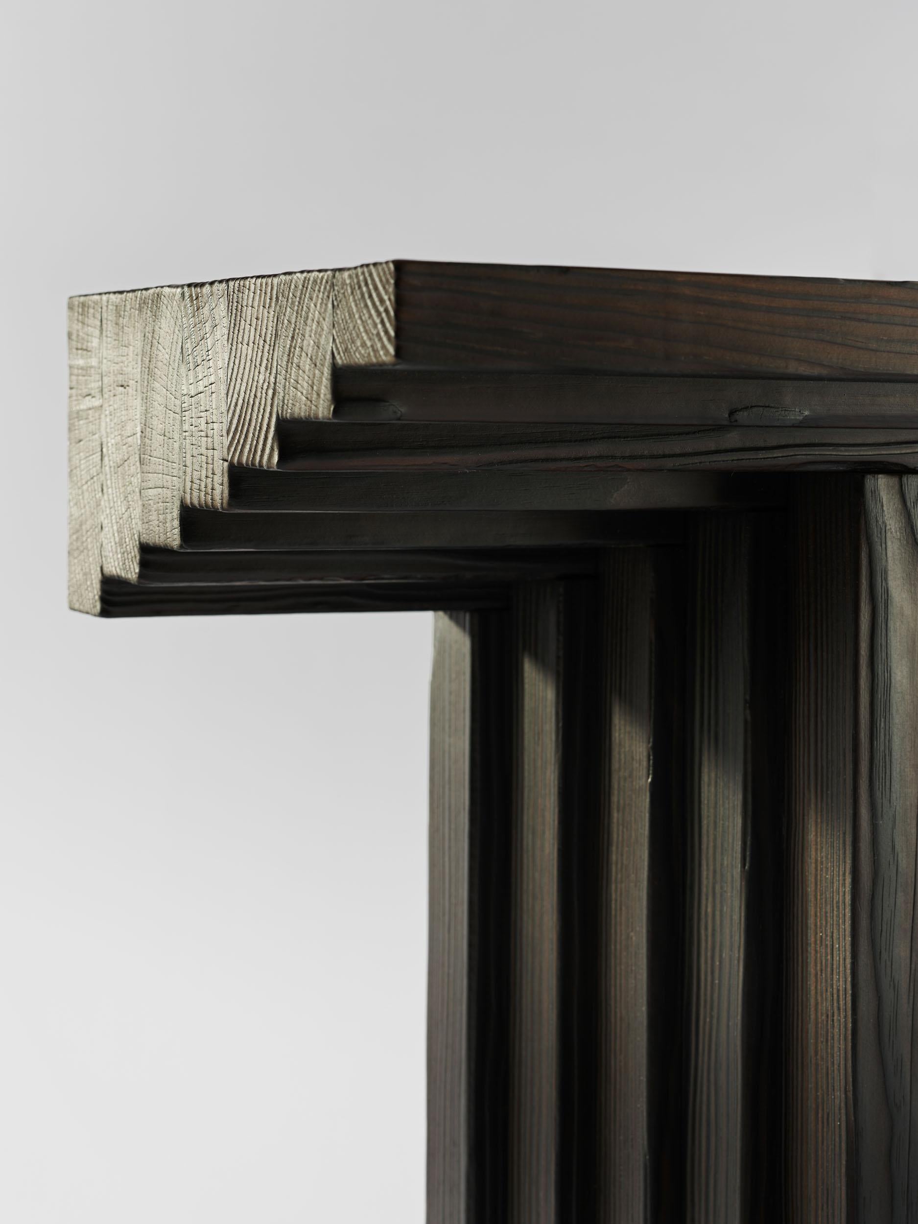 Contemporary black ‘Shou Sugi Ban’ burned solid wood Ater console by Tim Vranken For Sale 4