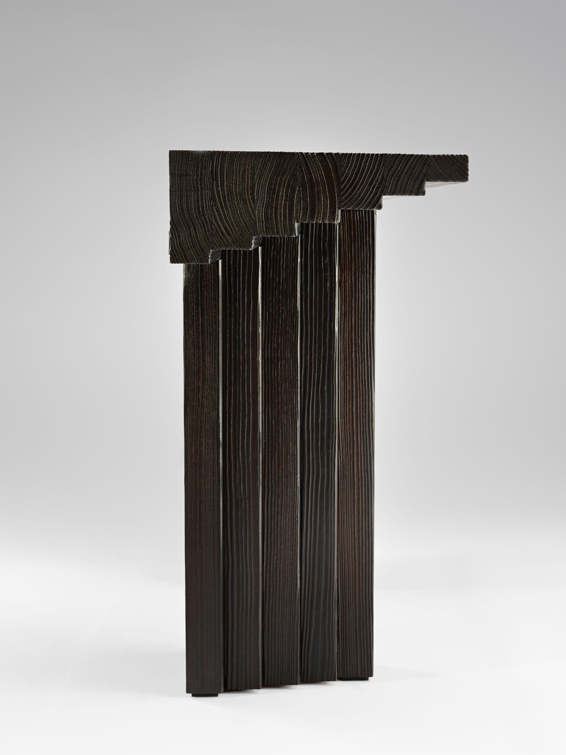Contemporary black ‘Shou Sugi Ban’ burned solid wood Ater console by Tim Vranken For Sale 5