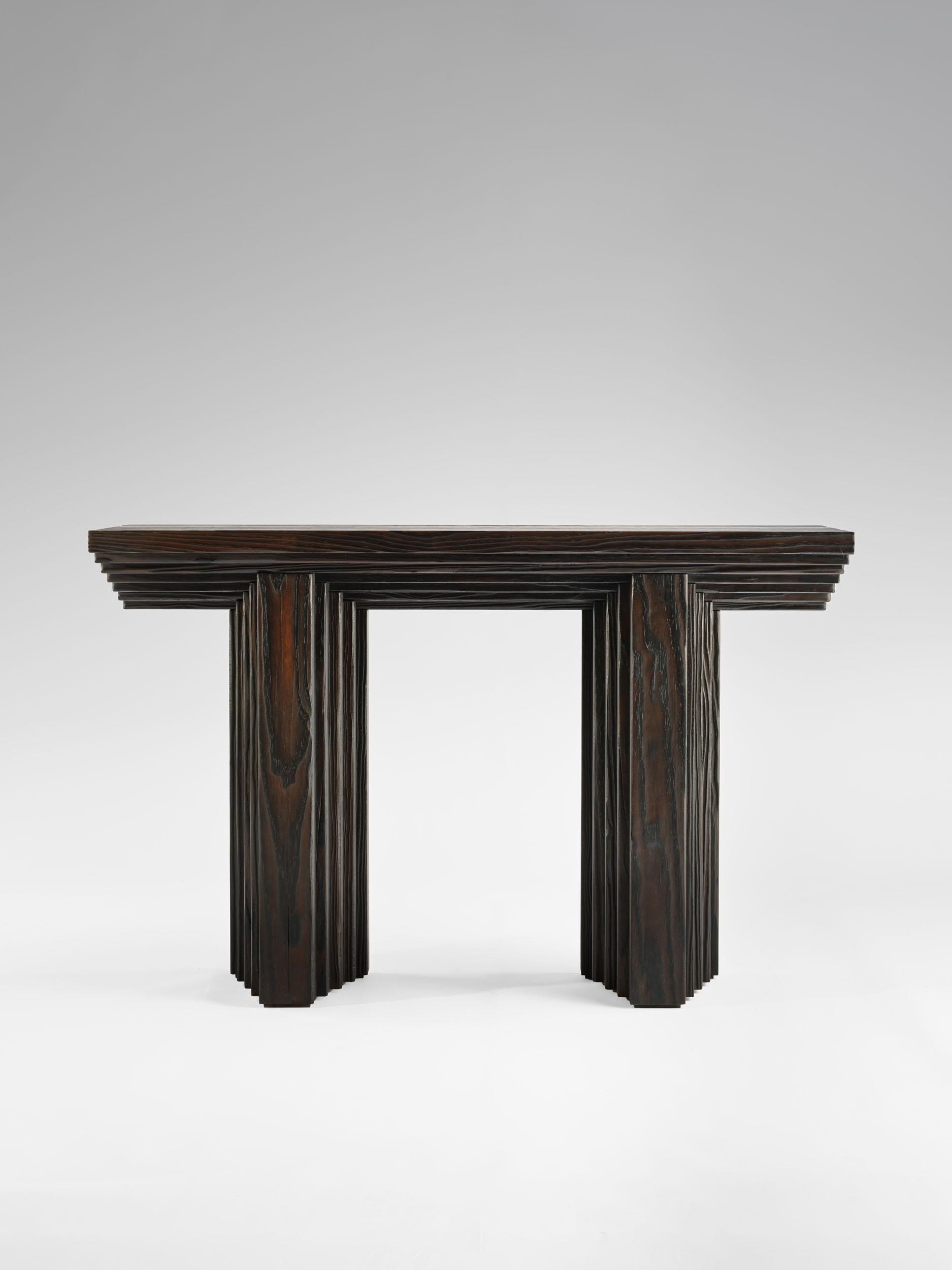 Belgian Contemporary black ‘Shou Sugi Ban’ burned solid wood Ater console by Tim Vranken For Sale