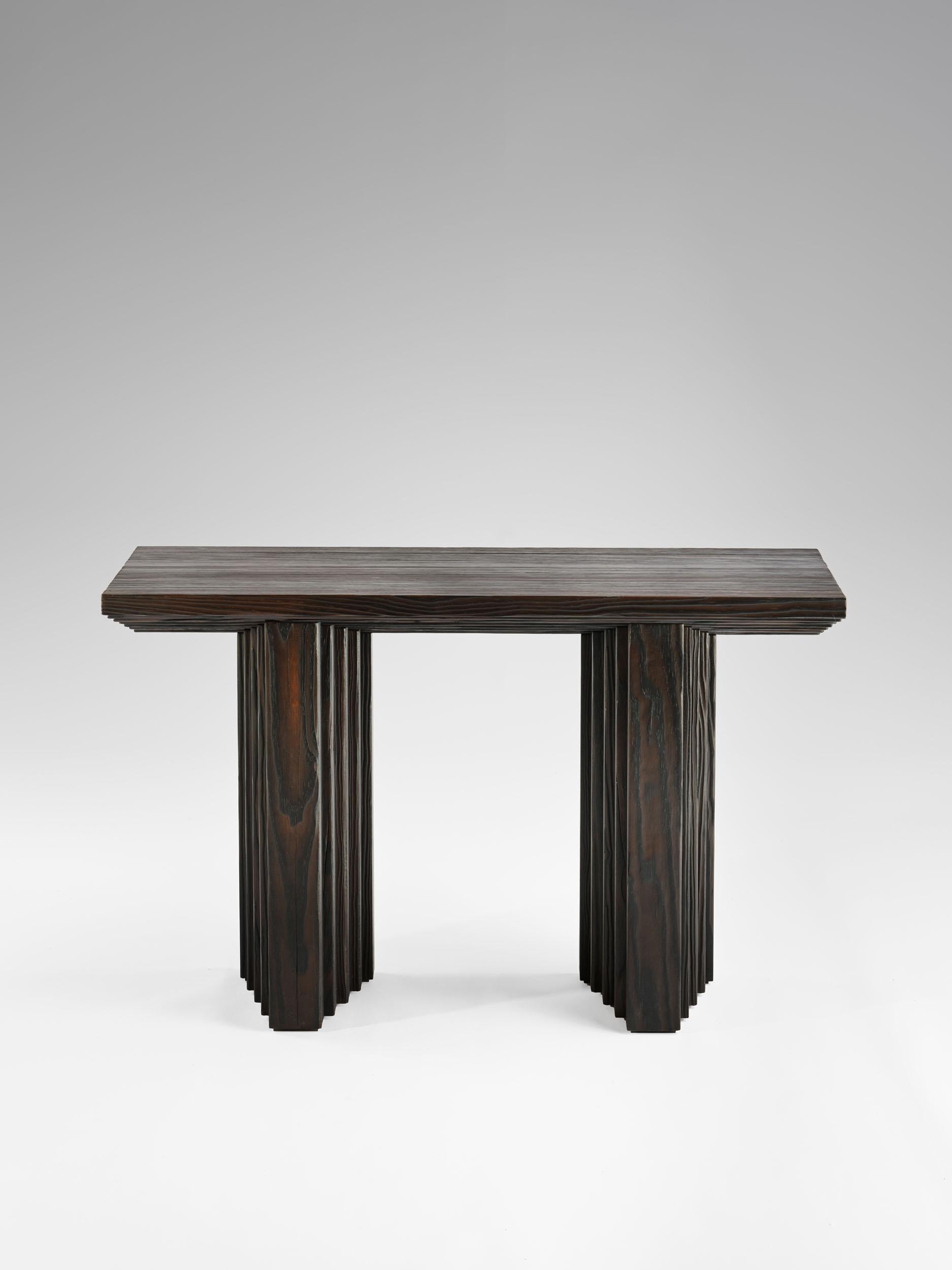 Hand-Crafted Contemporary black ‘Shou Sugi Ban’ burned solid wood Ater console by Tim Vranken For Sale
