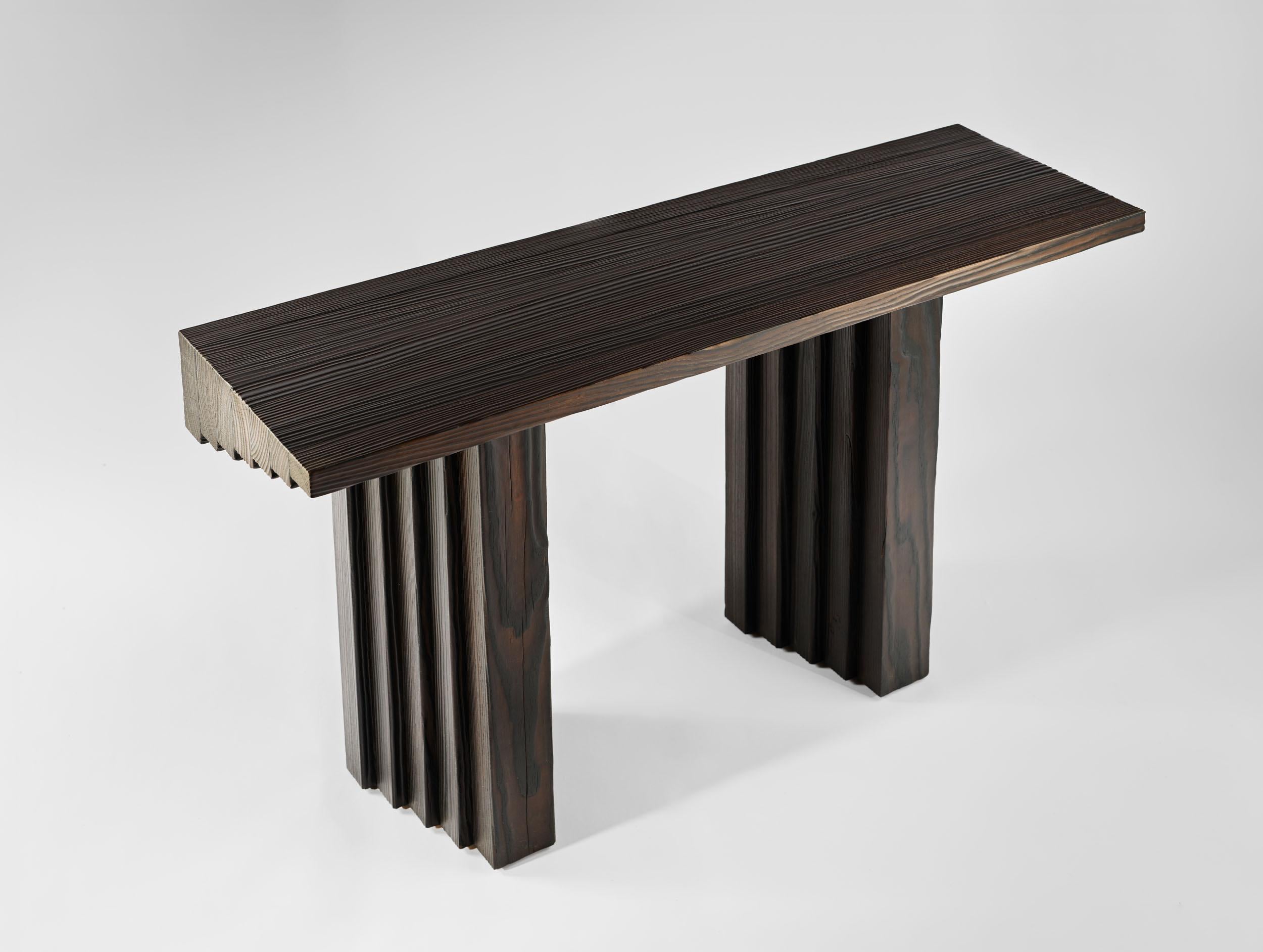 Contemporary black ‘Shou Sugi Ban’ burned solid wood Ater console by Tim Vranken In New Condition For Sale In 1204, CH
