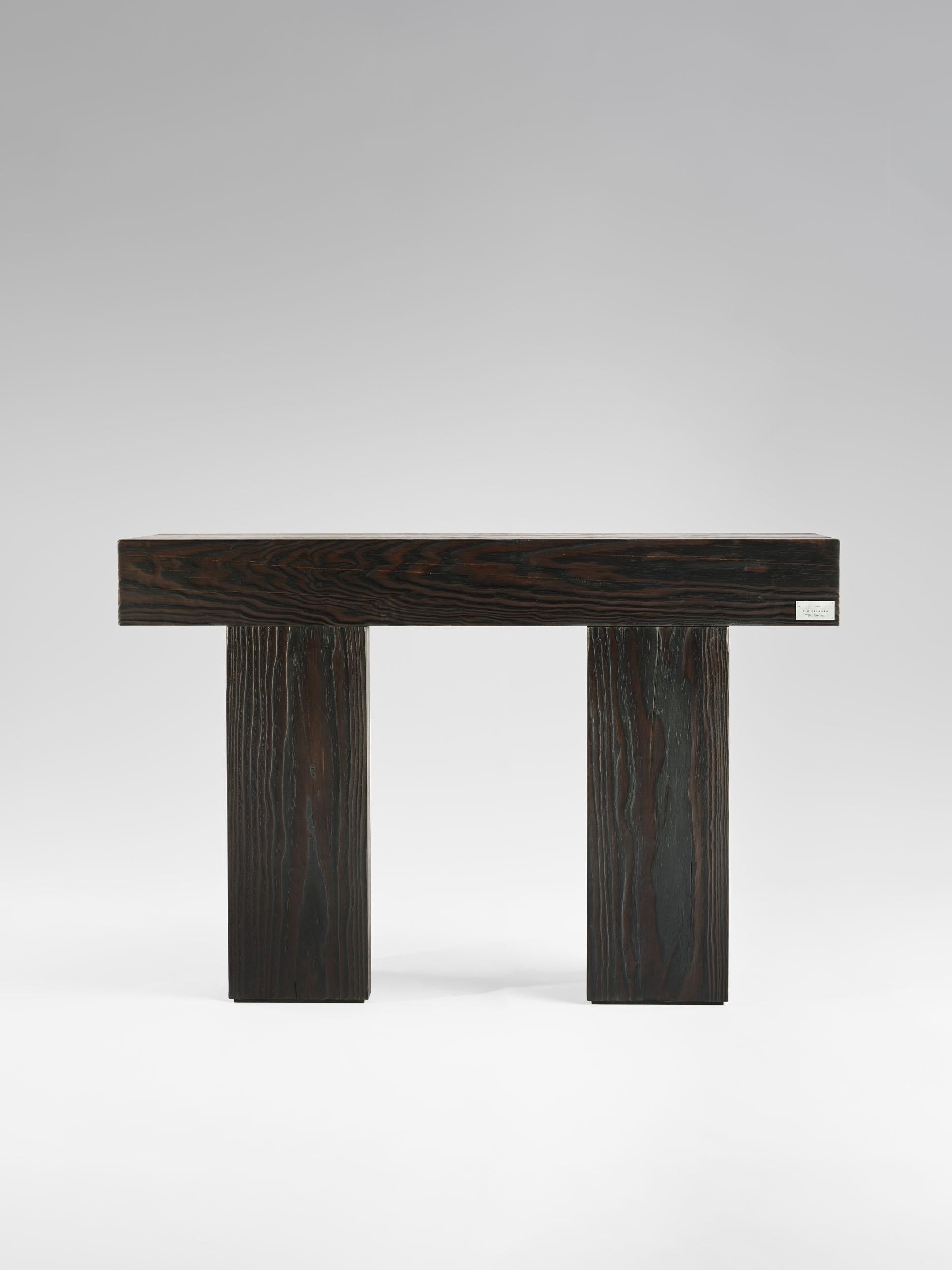 Pine Contemporary black ‘Shou Sugi Ban’ burned solid wood Ater console by Tim Vranken For Sale
