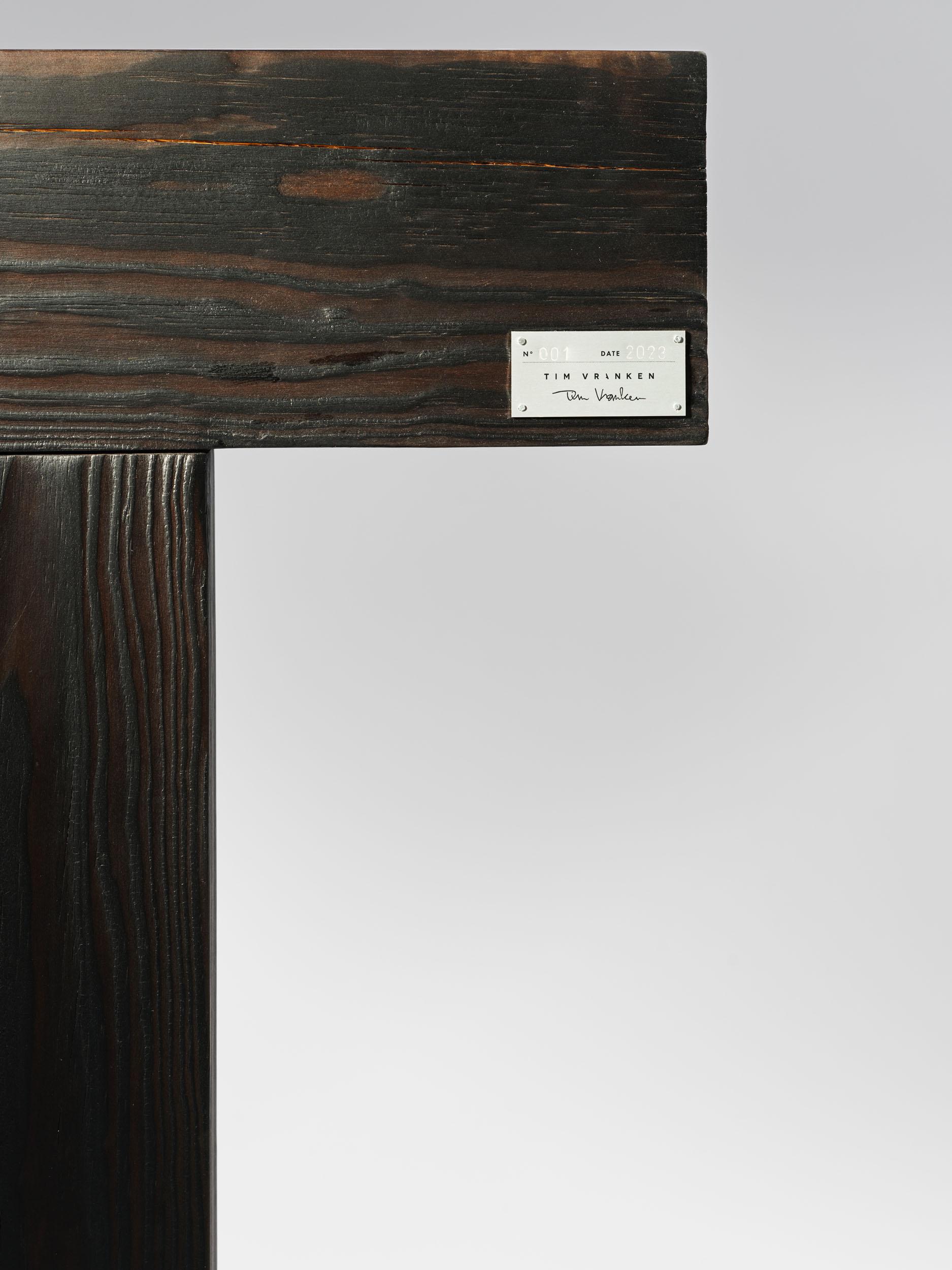 Contemporary black ‘Shou Sugi Ban’ burned solid wood Ater console by Tim Vranken For Sale 1