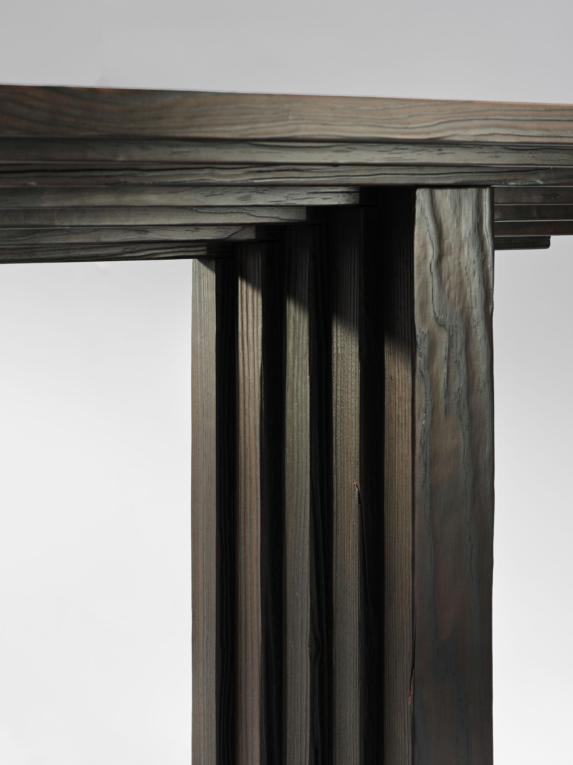 Contemporary black ‘Shou Sugi Ban’ burned solid wood Ater console by Tim Vranken For Sale 2