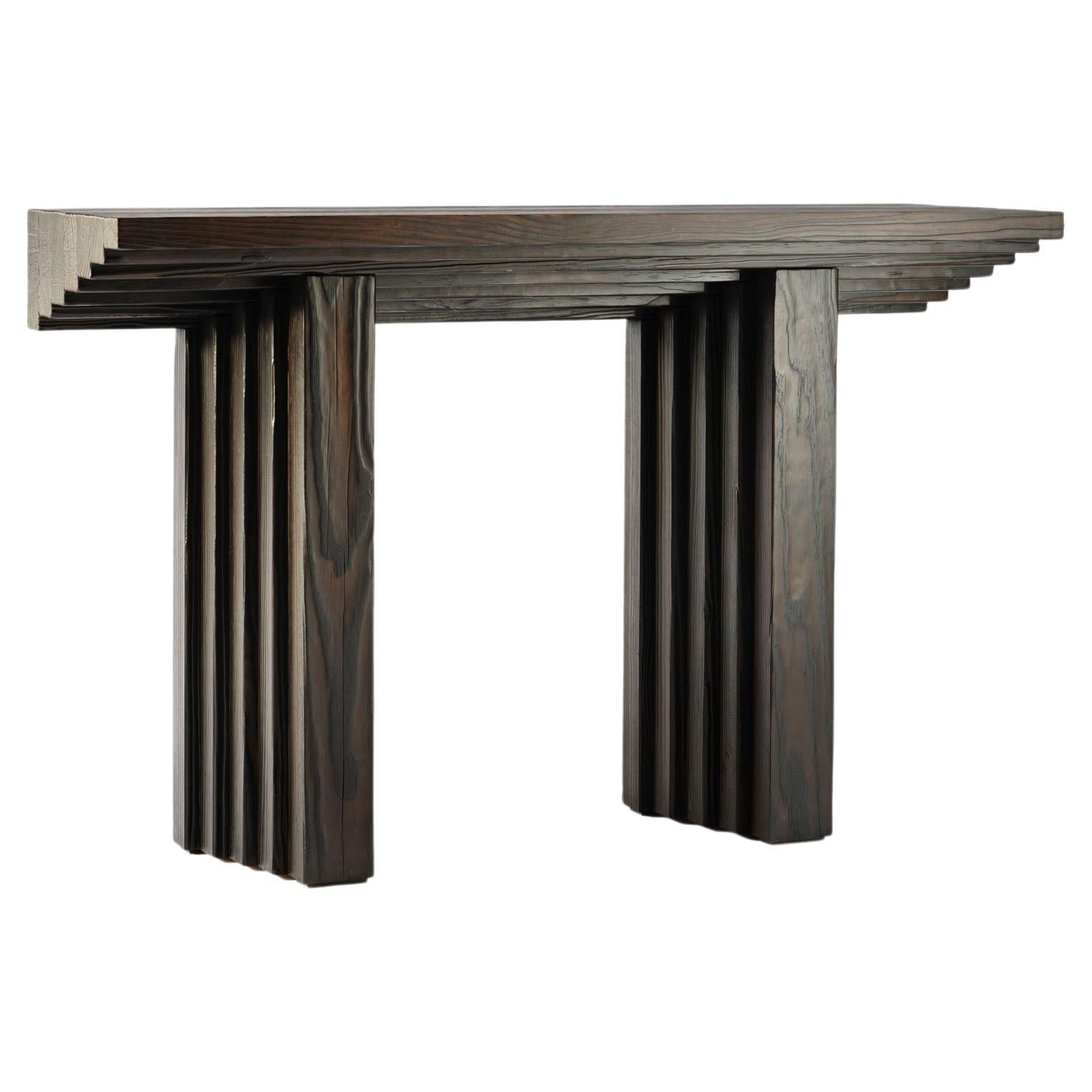 Contemporary black ‘Shou Sugi Ban’ burned solid wood Ater console by Tim Vranken