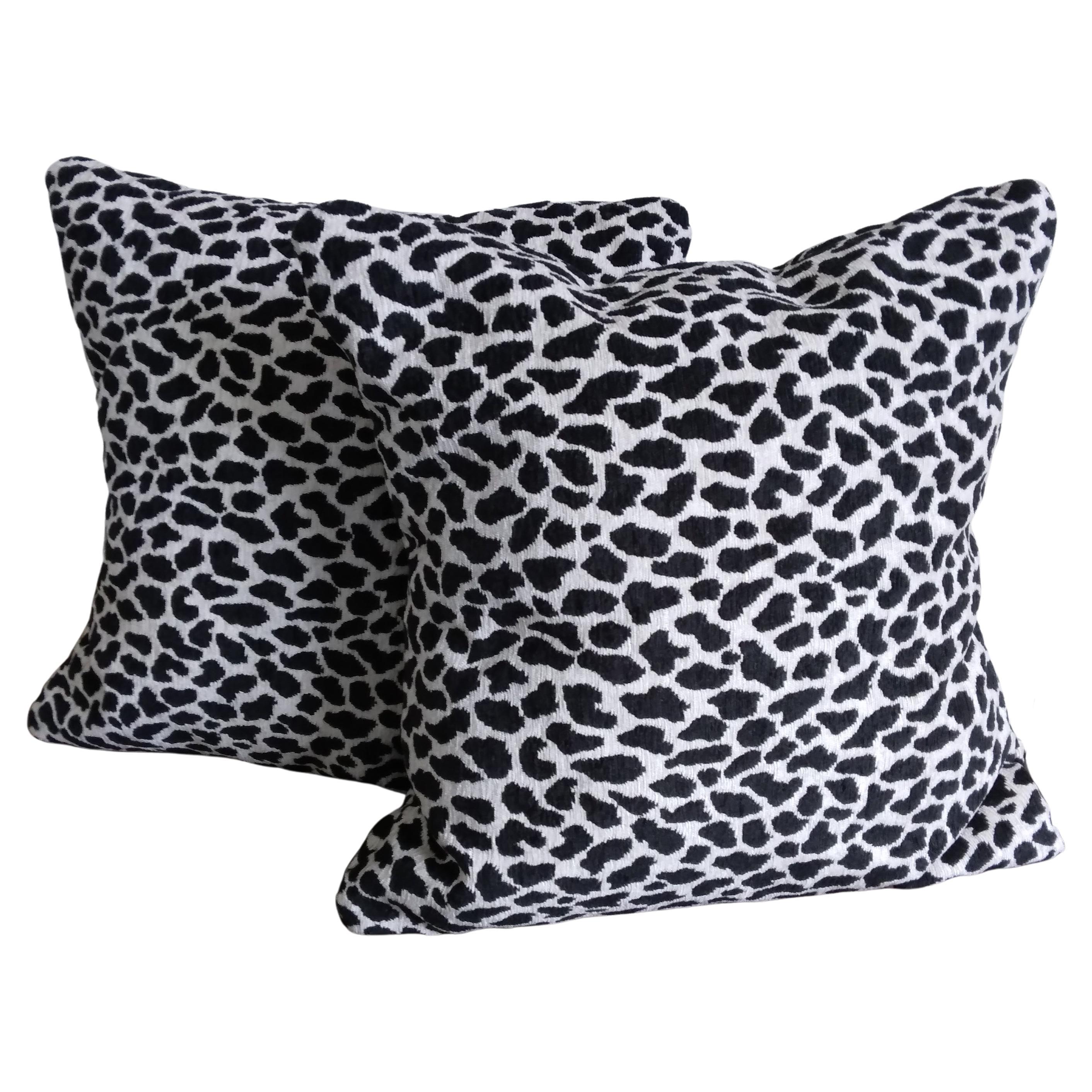 Contemporary Black & Silver Cheetah Print Accent Pillows, a Pair For Sale